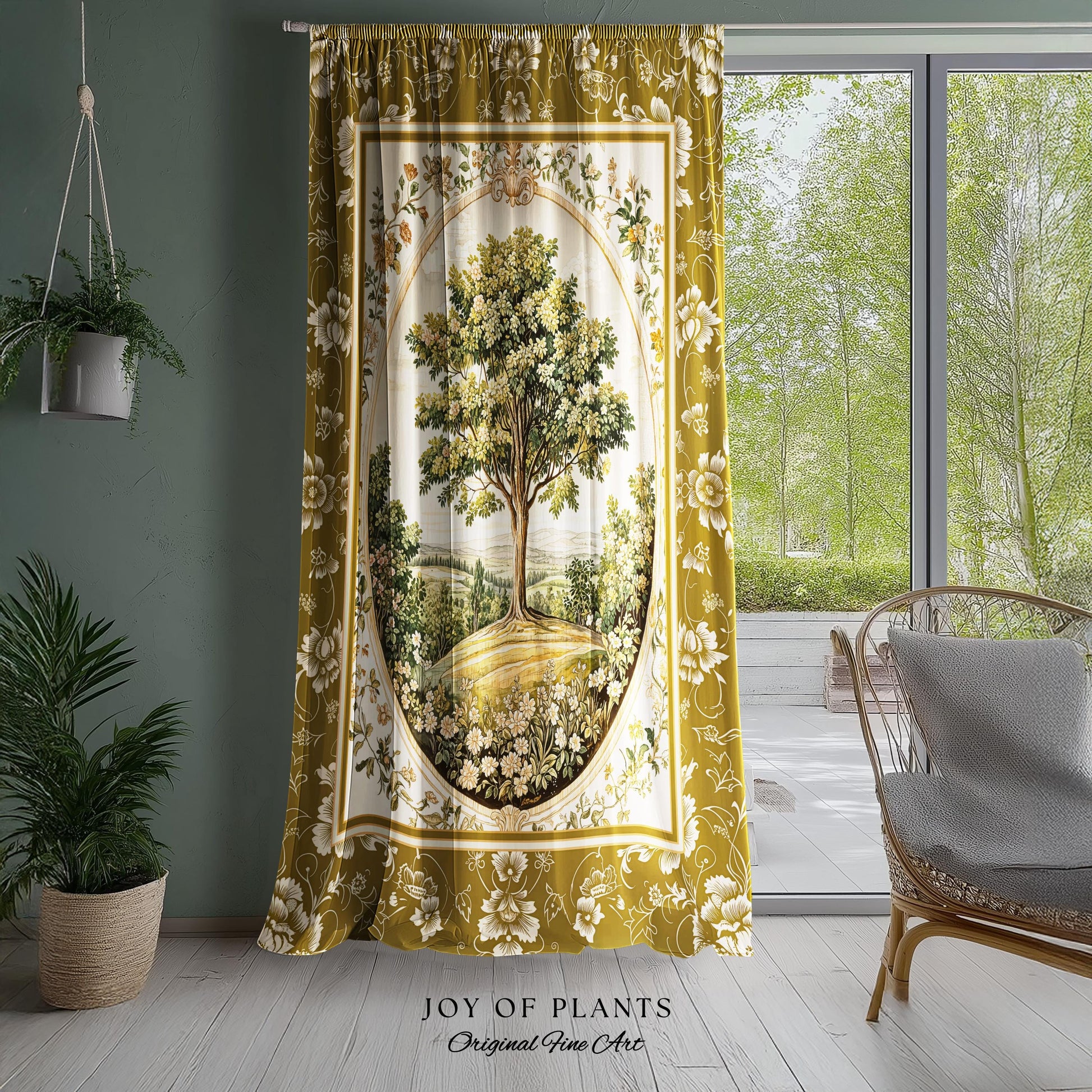 French Countryside Botanical Tree Curtains | Victorian Garden Accent Romantic Country Decor Floral Pastoral Scene Antique Cottagecore Drapes