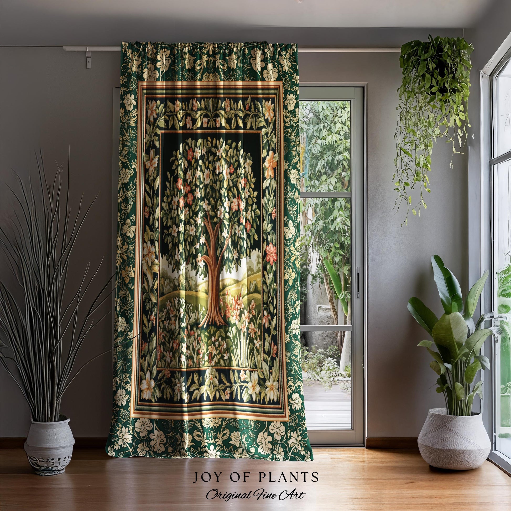 Botanical Tree of Life Curtain | Ornate Floral Heritage Decor Vintage Nature Aesthetic Cottagecore Fairycore Bedroom Woodland Inspired Cozy