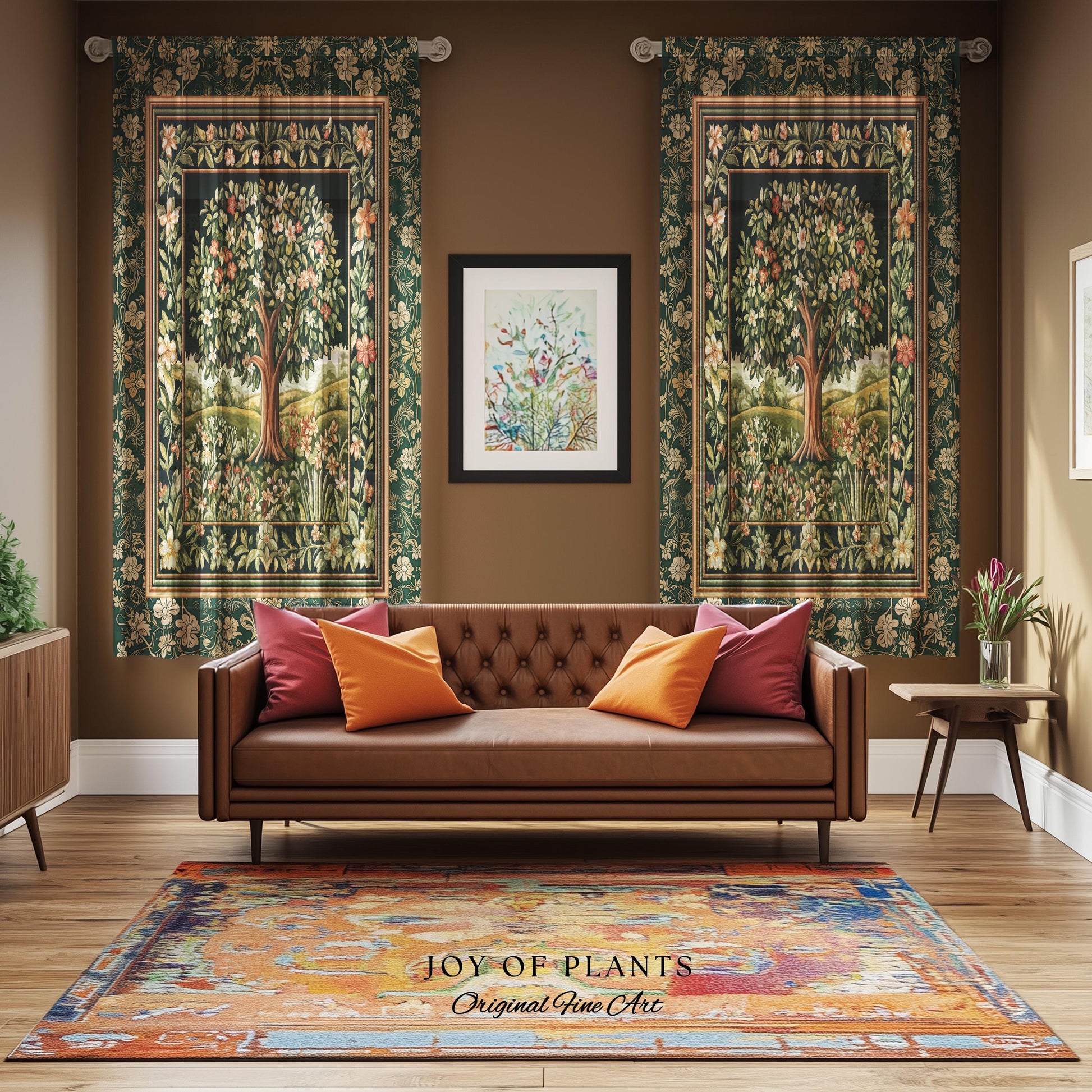 Botanical Tree of Life Curtain | Ornate Floral Heritage Decor Vintage Nature Aesthetic Cottagecore Fairycore Bedroom Woodland Inspired Cozy