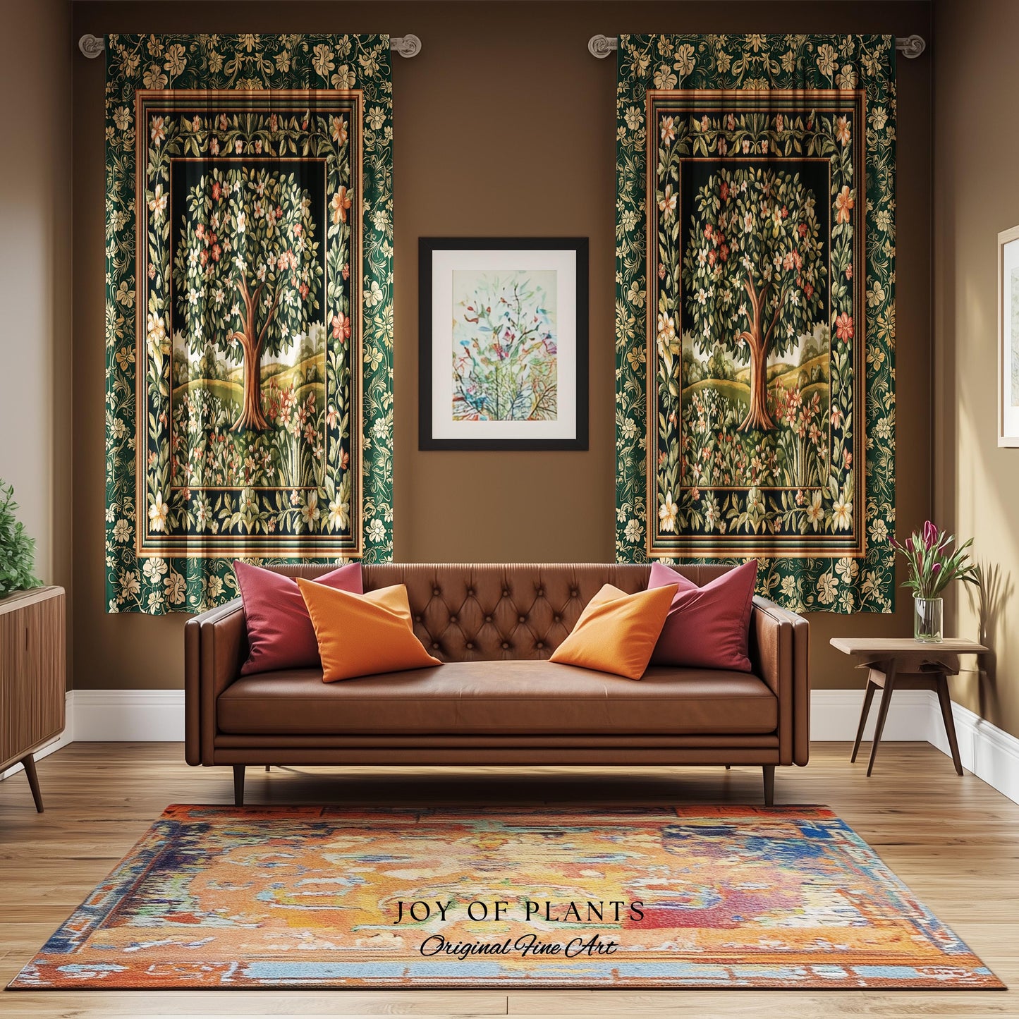 Botanical Tree of Life Curtain | Ornate Floral Heritage Decor Vintage Nature Aesthetic Cottagecore Fairycore Bedroom Woodland Inspired Cozy