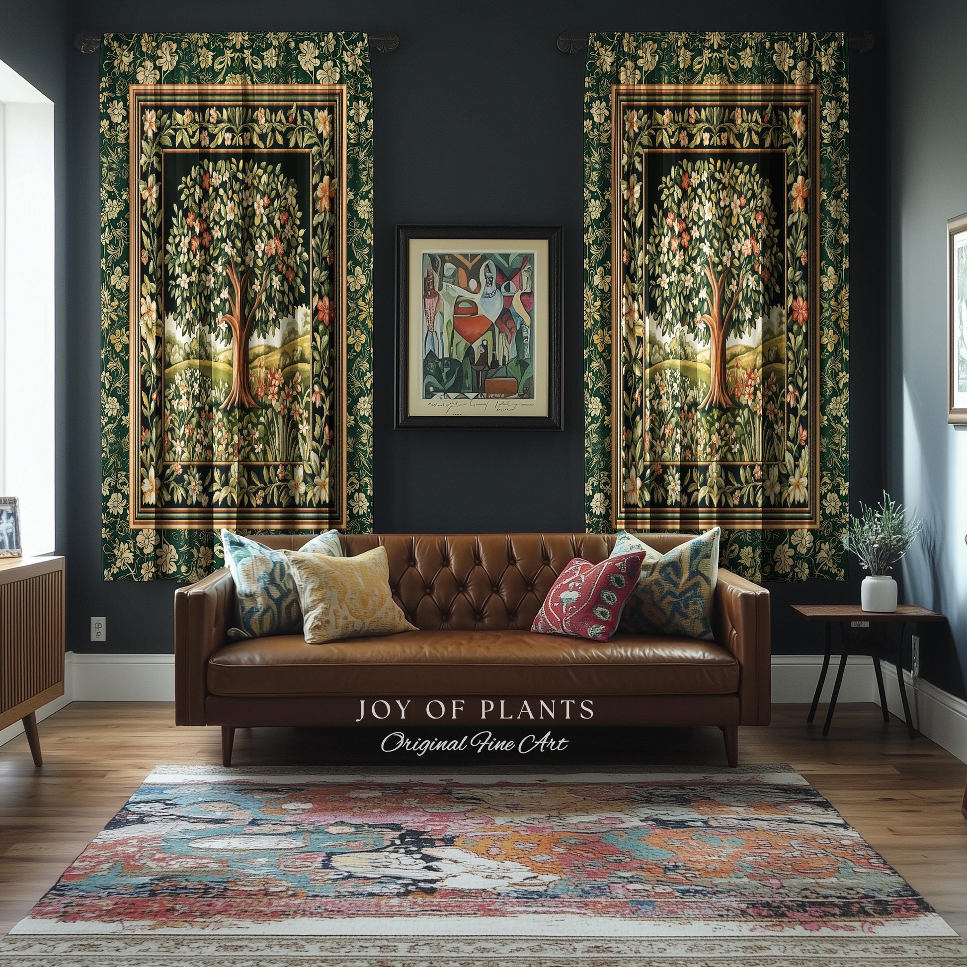 Botanical Tree of Life Curtain | Ornate Floral Heritage Decor Vintage Nature Aesthetic Cottagecore Fairycore Bedroom Woodland Inspired Cozy