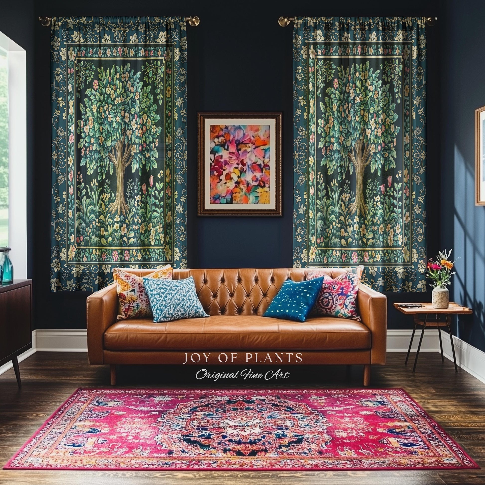 Folklore Forest Storybook Curtains | Enchanted Floral Botanical Cozy Tree Vintage Boho Cottagecore Romantic Nature Aesthetic Classic Drapes