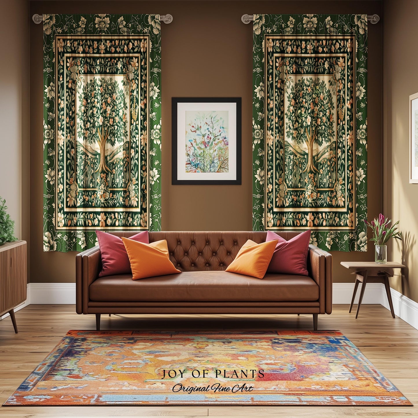 Enchanted Garden Folklore Tree Curtains | Emerald Green Botanical Coquette Floral Accent Forest Theme Drapes Folklore Design Cottagecore |