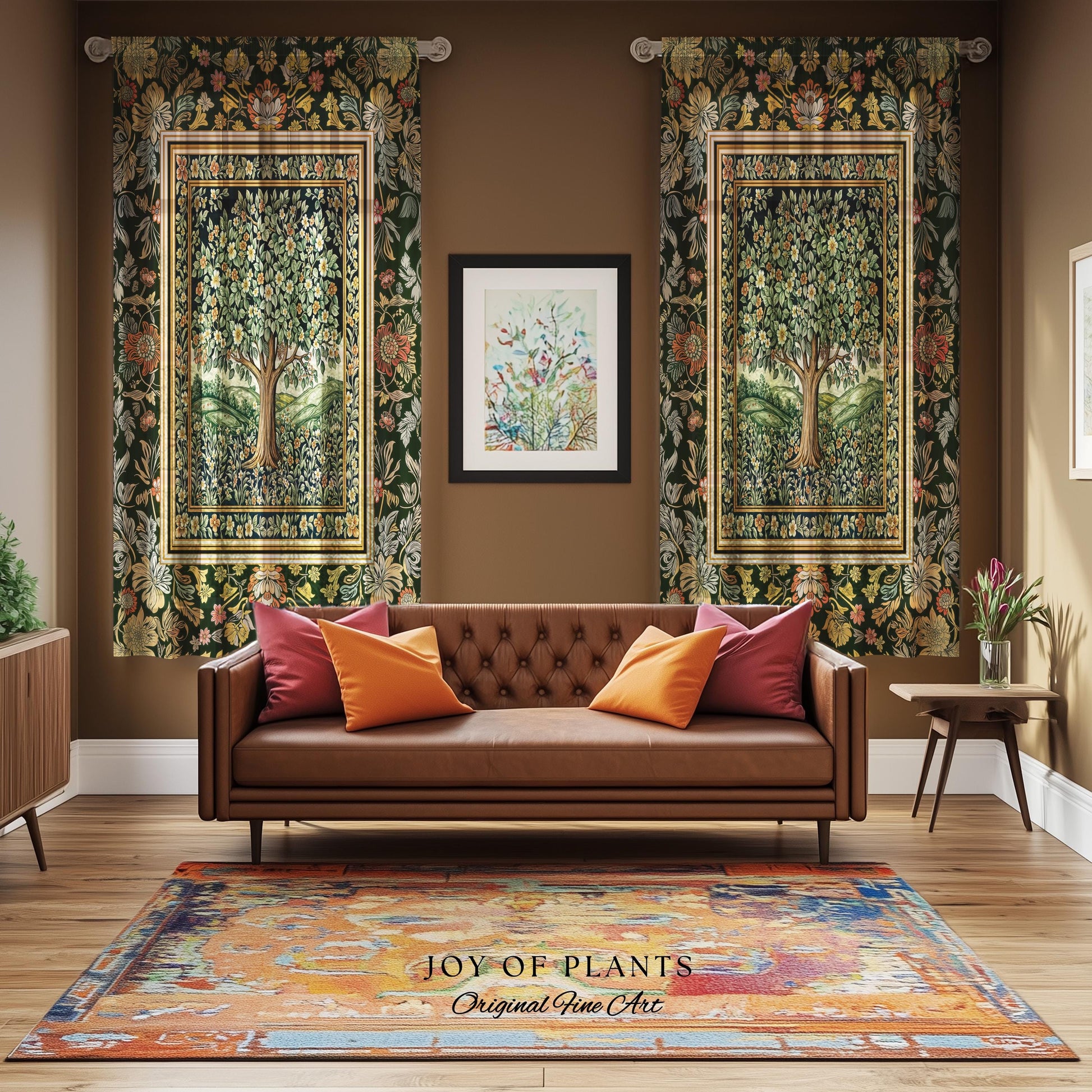 Rustic Fairytale Tree Accent Drapes | Cozy Enchanted Nature Romantic Forest Ethereal Vintage Floral Woodland Storybook Whimsical Curtains |