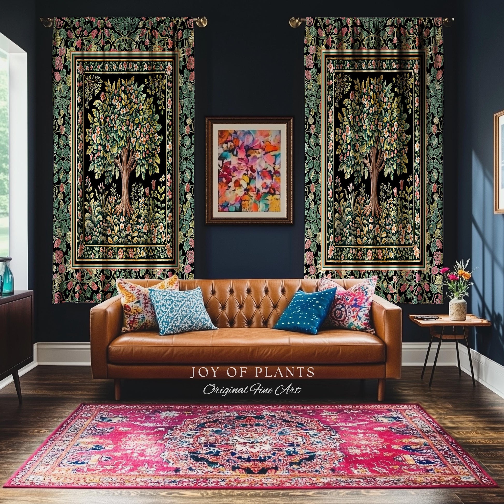 Fairy Garden Tree of Life Curtains | Cottagecore Countryside Romantic Floral Landscape Whimsical Chateau Style Bohemian Botanical Drapes |