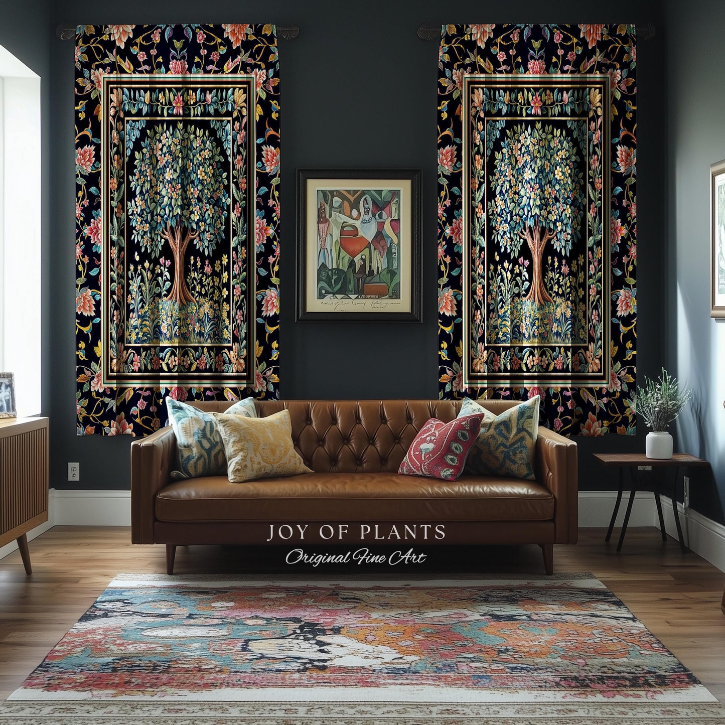 Eclectic Whimsy Tree of Life Curtains | Colorful Bedroom Forest Fairy Cottagecore Garden Folklore Floral Enchanted Drapes Gothic Pastel |