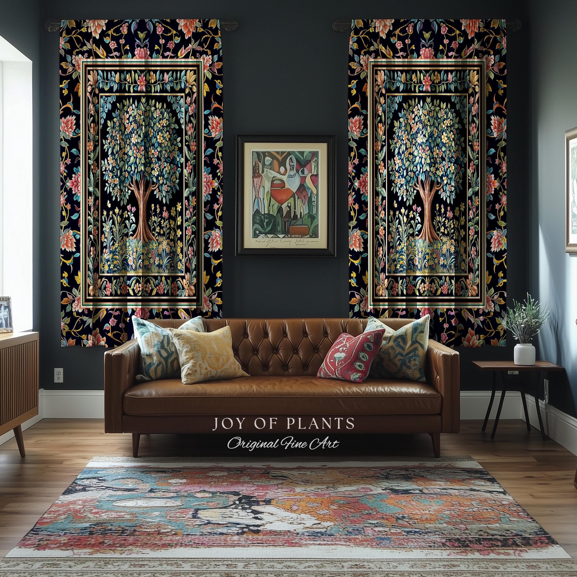 Eclectic Whimsy Tree of Life Curtains | Colorful Bedroom Forest Fairy Cottagecore Garden Folklore Floral Enchanted Drapes Gothic Pastel |