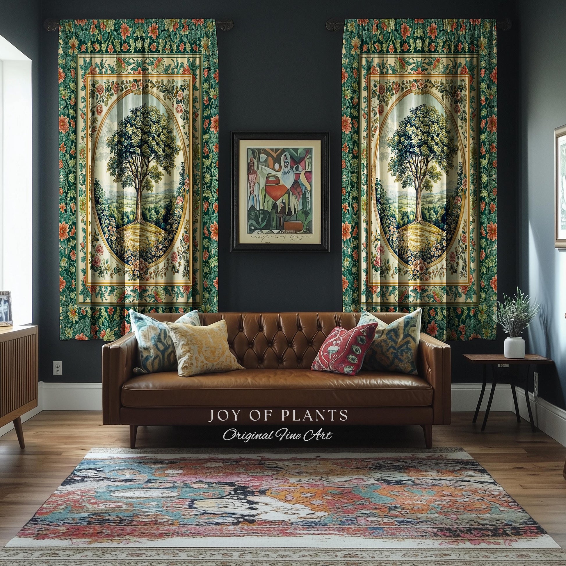 Romantic Ornate Botanical Countryside Curtains | Victorian Antique Botanical Accent French Garden Style Chateau Floral Classical Decor Drape