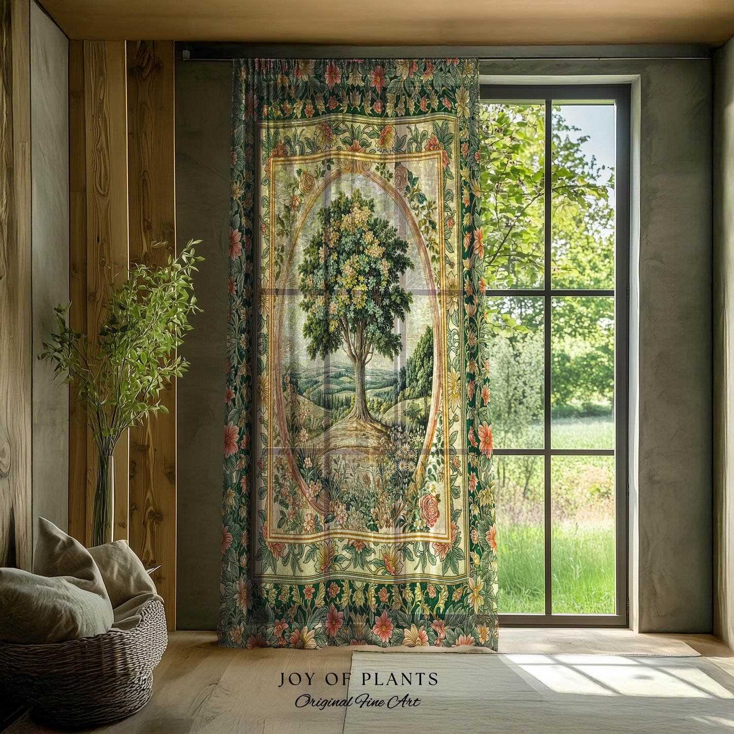 Chateau Garden Tree of Life Curtains | French Provincial Landscape Antique Floral Accent Romantic Aesthetic Victorian Decor Ornate Drapes |