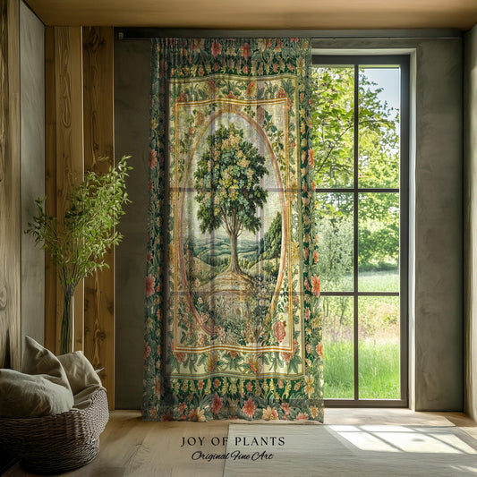 Chateau Garden Tree of Life Curtains | French Provincial Landscape Antique Floral Accent Romantic Aesthetic Victorian Decor Ornate Drapes |