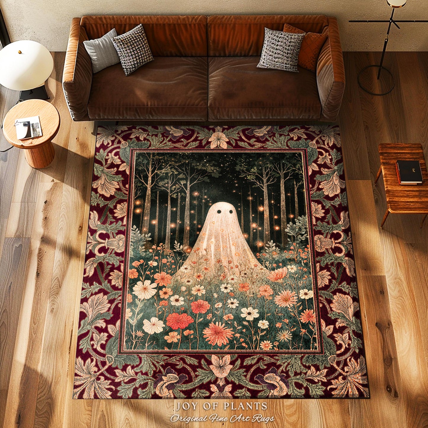 Firefly Forest Ghost Floral Rug | Whimsigoth Spooky Cute Cottagecore Home Decor Accent Decor Botanical Spirit Season Witchy Vintage Nursery