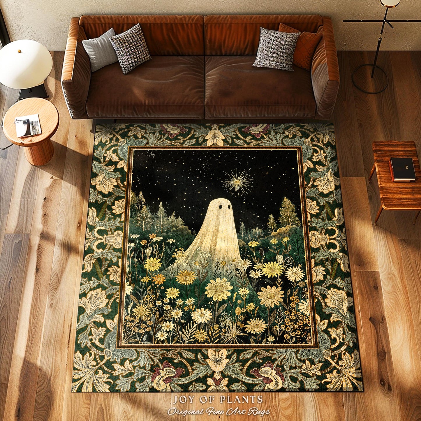 Starlight Whimsical Ghost Rug | Retro Halloween Home Accent Fall Decorating Indoor Dark Academia Floral Decor Botanical Witchy Cozy Cute |