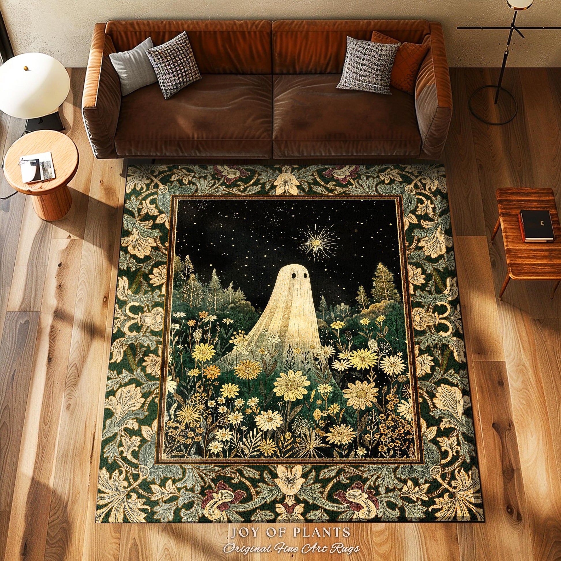 Starlight Whimsical Ghost Rug | Retro Halloween Home Accent Fall Decorating Indoor Dark Academia Floral Decor Botanical Witchy Cozy Cute |