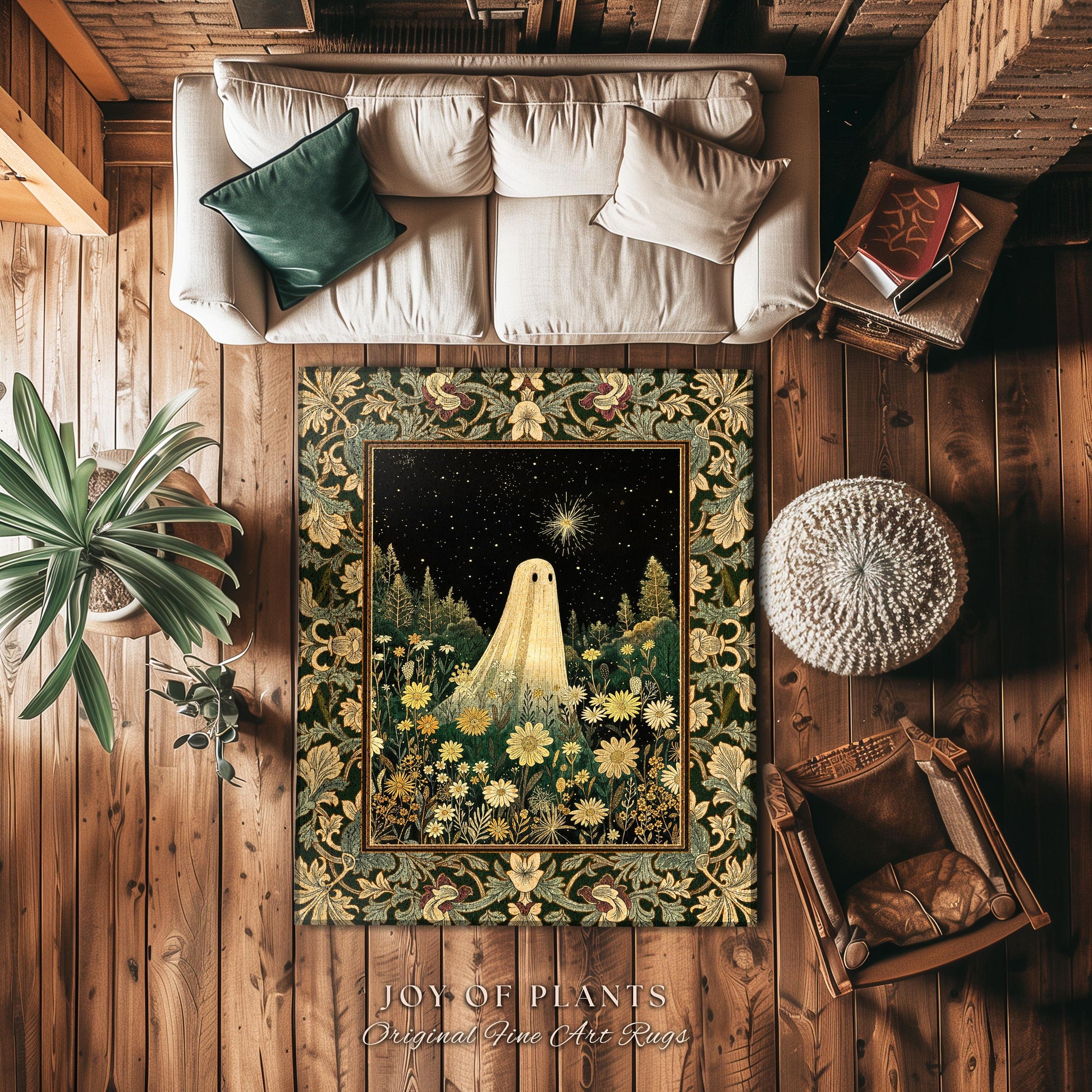 Starlight Whimsical Ghost Rug | Retro Halloween Home Accent Fall Decorating Indoor Dark Academia Floral Decor Botanical Witchy Cozy Cute |
