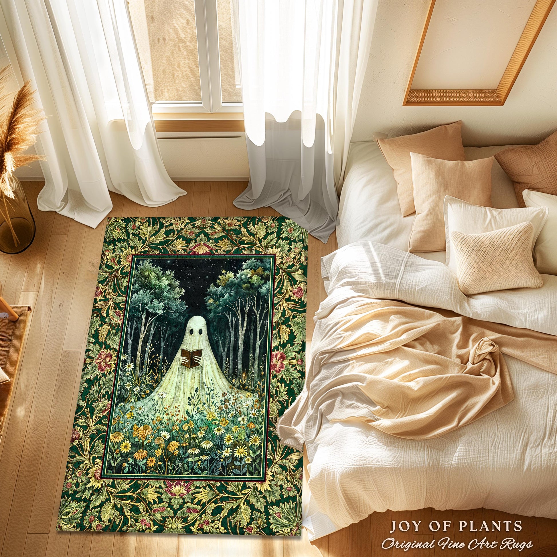 Reading Ghost Wildflower Area Rug | Gothic Decor Goth Lover Gift Cozy Home Halloween Decoration Fall Accent Botanical Spirit Witchy Accent |