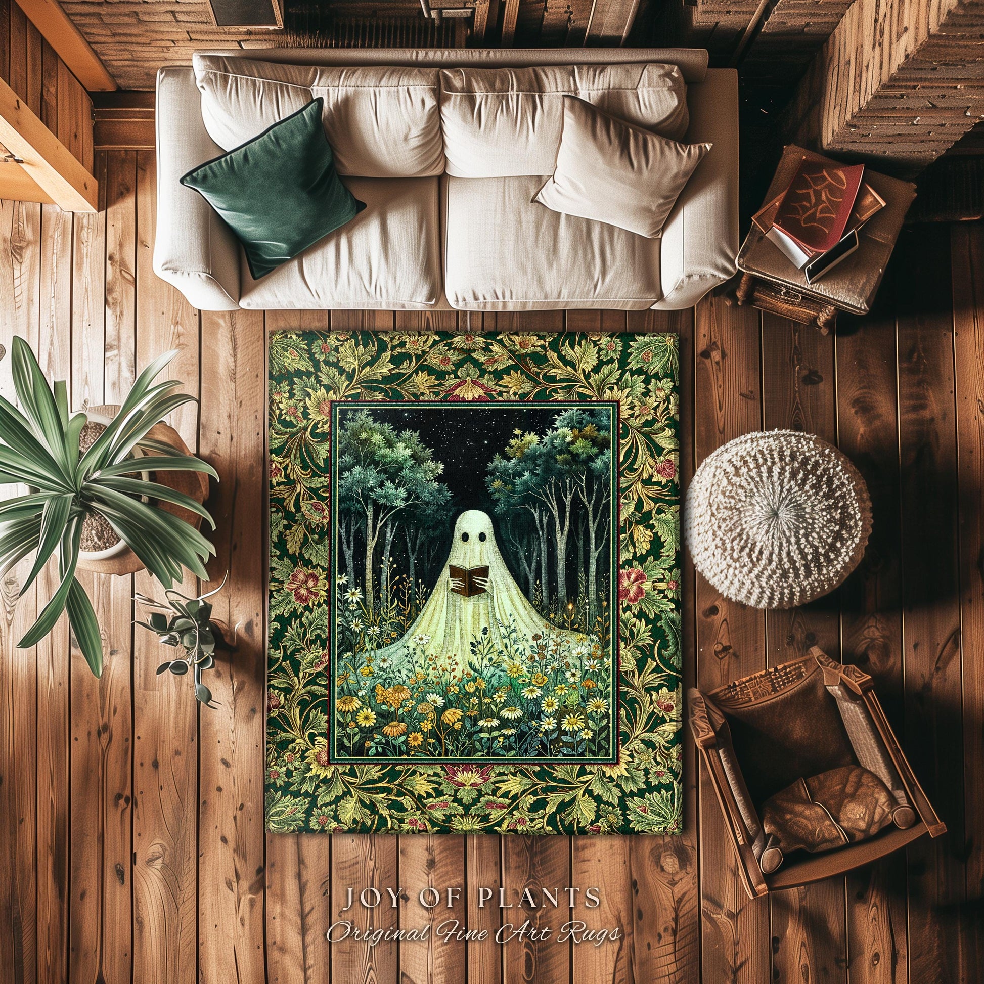 Reading Ghost Wildflower Area Rug | Gothic Decor Goth Lover Gift Cozy Home Halloween Decoration Fall Accent Botanical Spirit Witchy Accent |