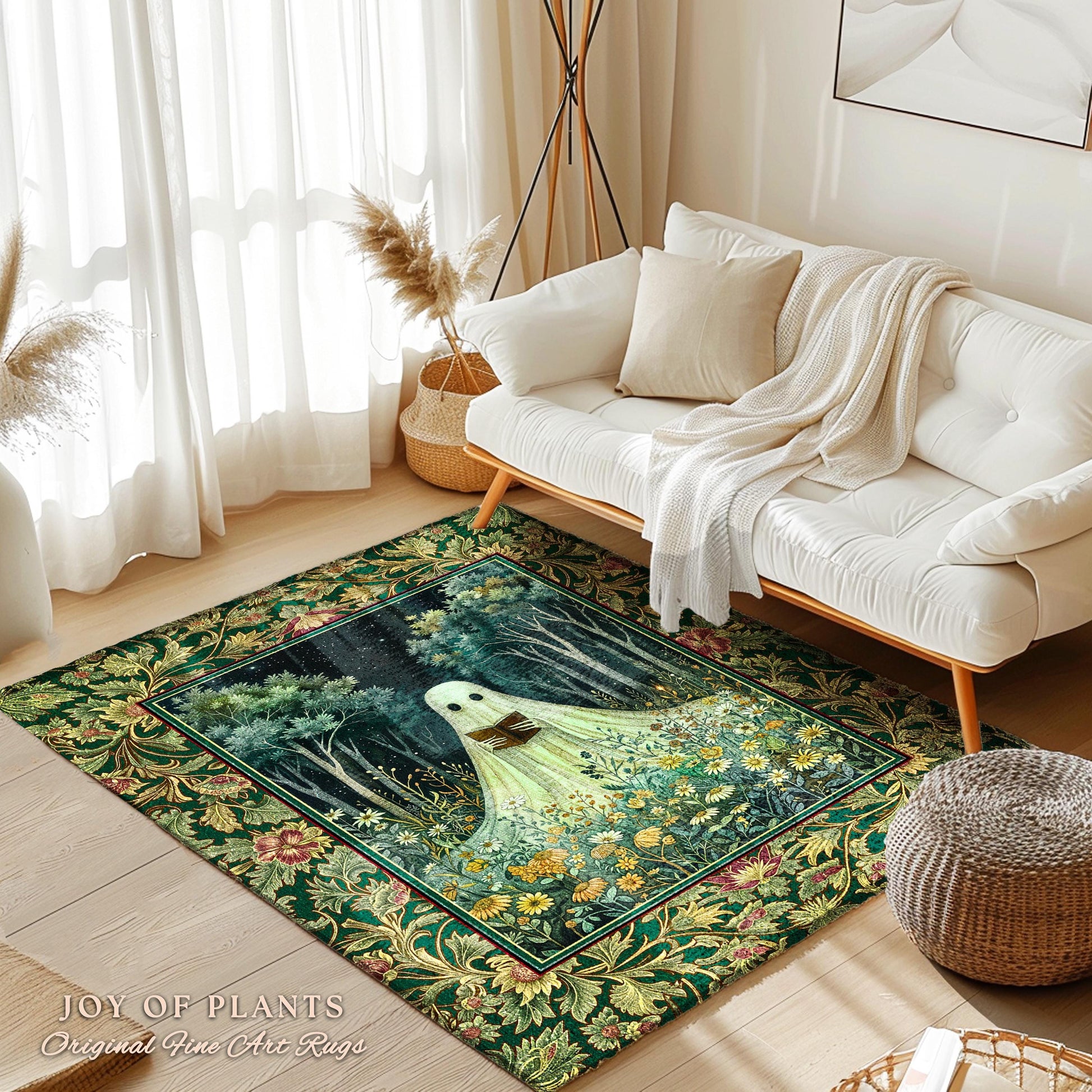 Reading Ghost Wildflower Area Rug | Gothic Decor Goth Lover Gift Cozy Home Halloween Decoration Fall Accent Botanical Spirit Witchy Accent |