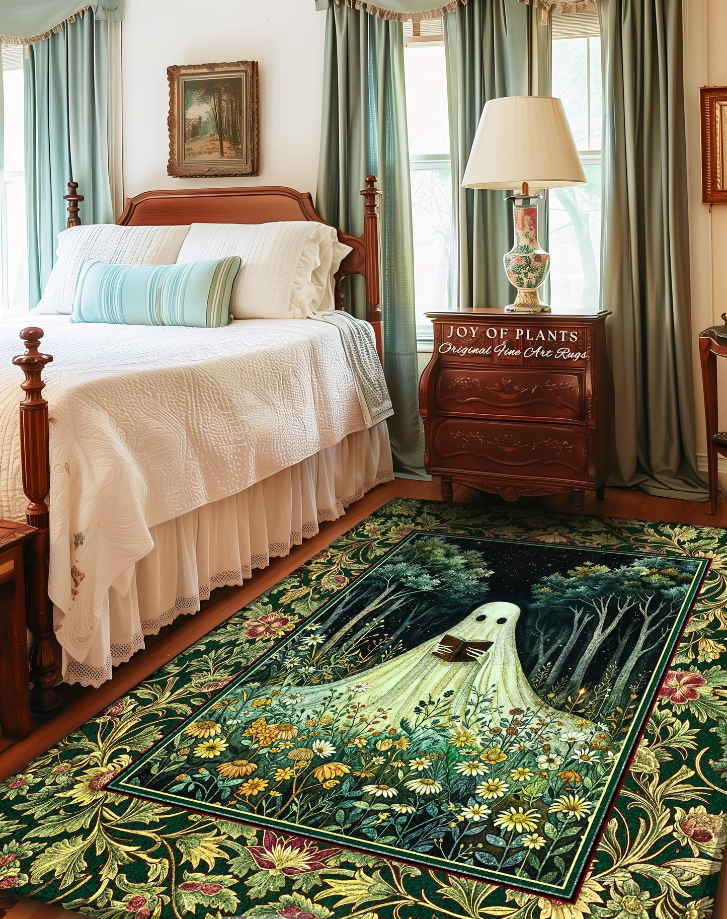 Reading Ghost Wildflower Area Rug | Gothic Decor Goth Lover Gift Cozy Home Halloween Decoration Fall Accent Botanical Spirit Witchy Accent |