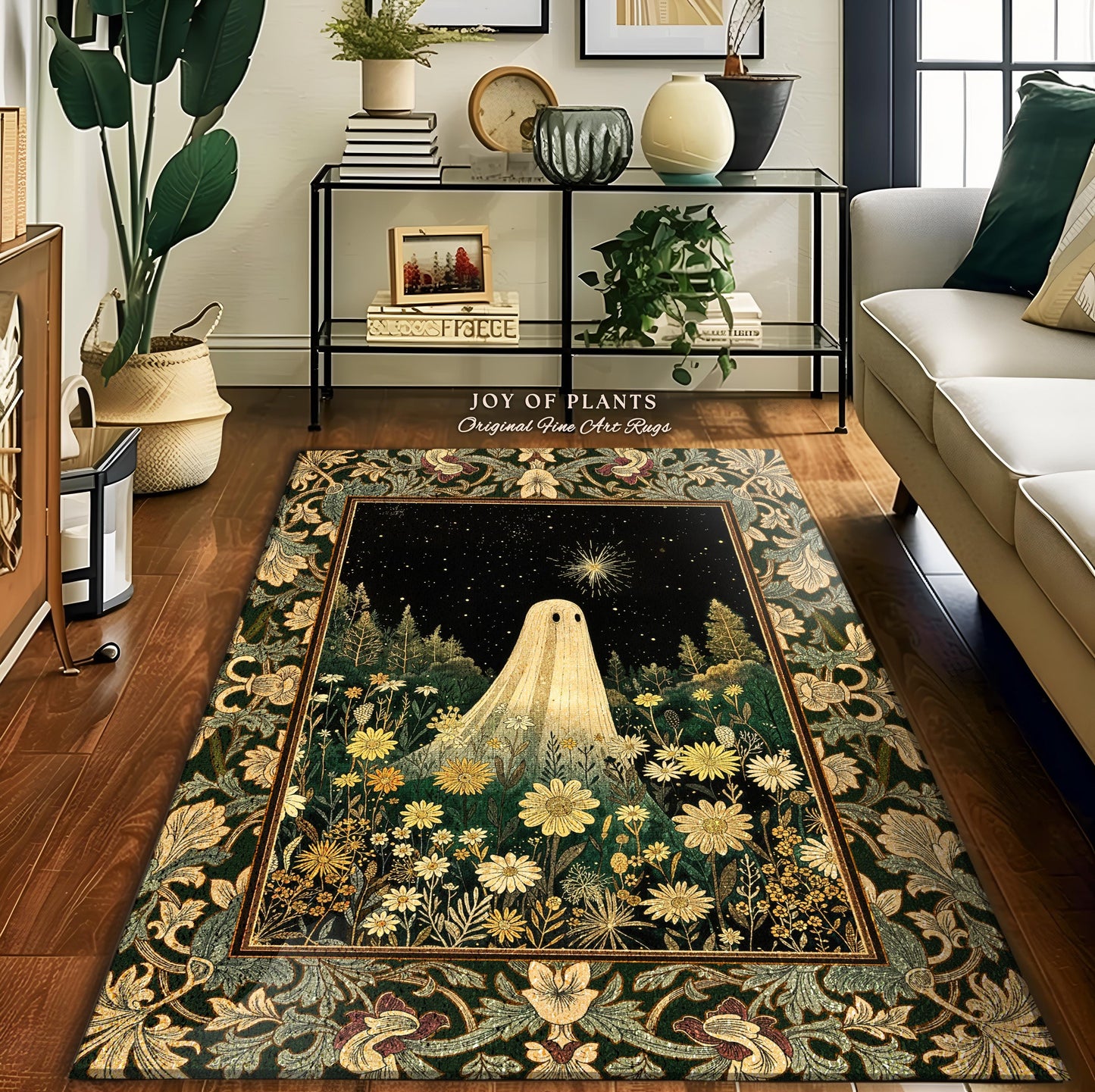 Starlight Whimsical Ghost Rug | Retro Halloween Home Accent Fall Decorating Indoor Dark Academia Floral Decor Botanical Witchy Cozy Cute |