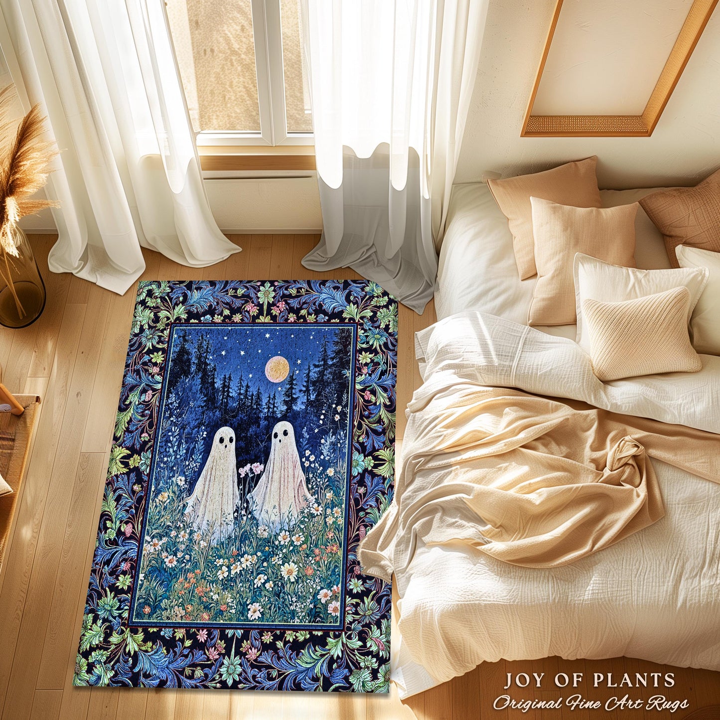 Mystic Meadow Full Moon Spirit Rug | Indigo Starry Sky Ghost Halloween Home Decor Accent Autumn Whimsical Garden Cottagecore Style Nursery
