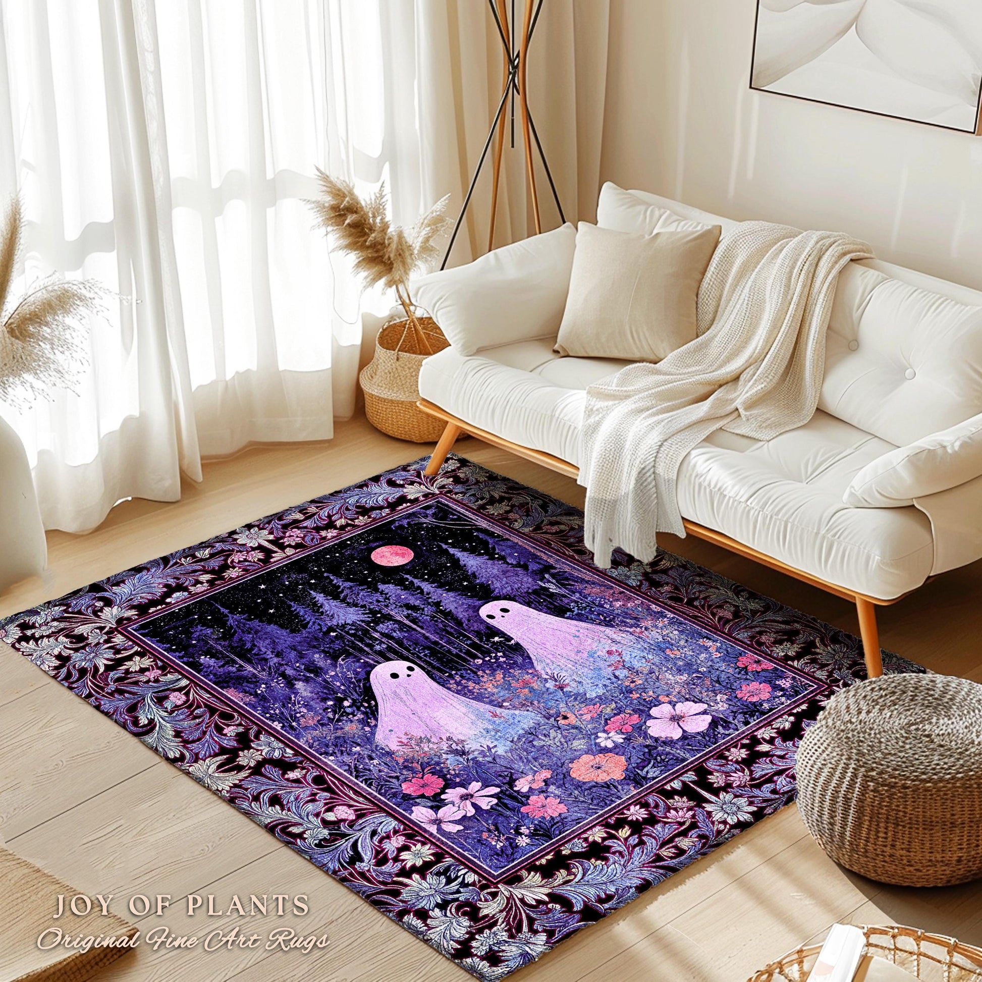 Violet Night Ethereal Ghost Area Rug | Moonlit Floral Halloween Aesthetic Gothic Pastel Ghost Home Decor Whimsigoth Cottagecore Cozy Fall |