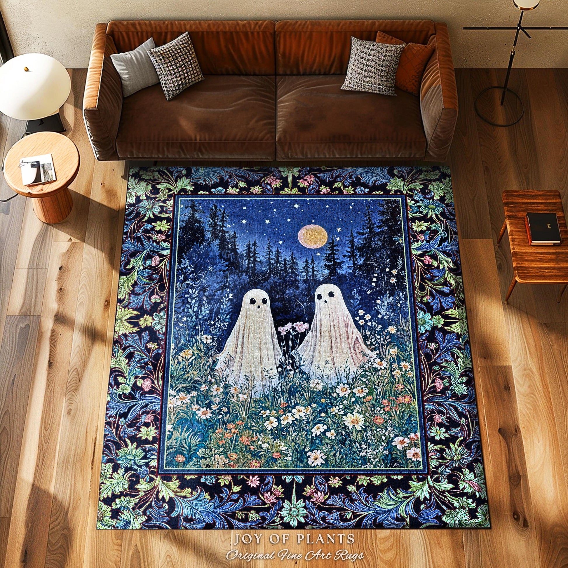 Mystic Meadow Full Moon Spirit Rug | Indigo Starry Sky Ghost Halloween Home Decor Accent Autumn Whimsical Garden Cottagecore Style Nursery