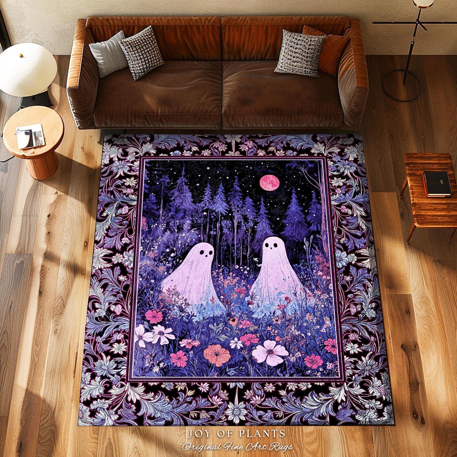 Violet Night Ethereal Ghost Area Rug | Moonlit Floral Halloween Aesthetic Gothic Pastel Ghost Home Decor Whimsigoth Cottagecore Cozy Fall |