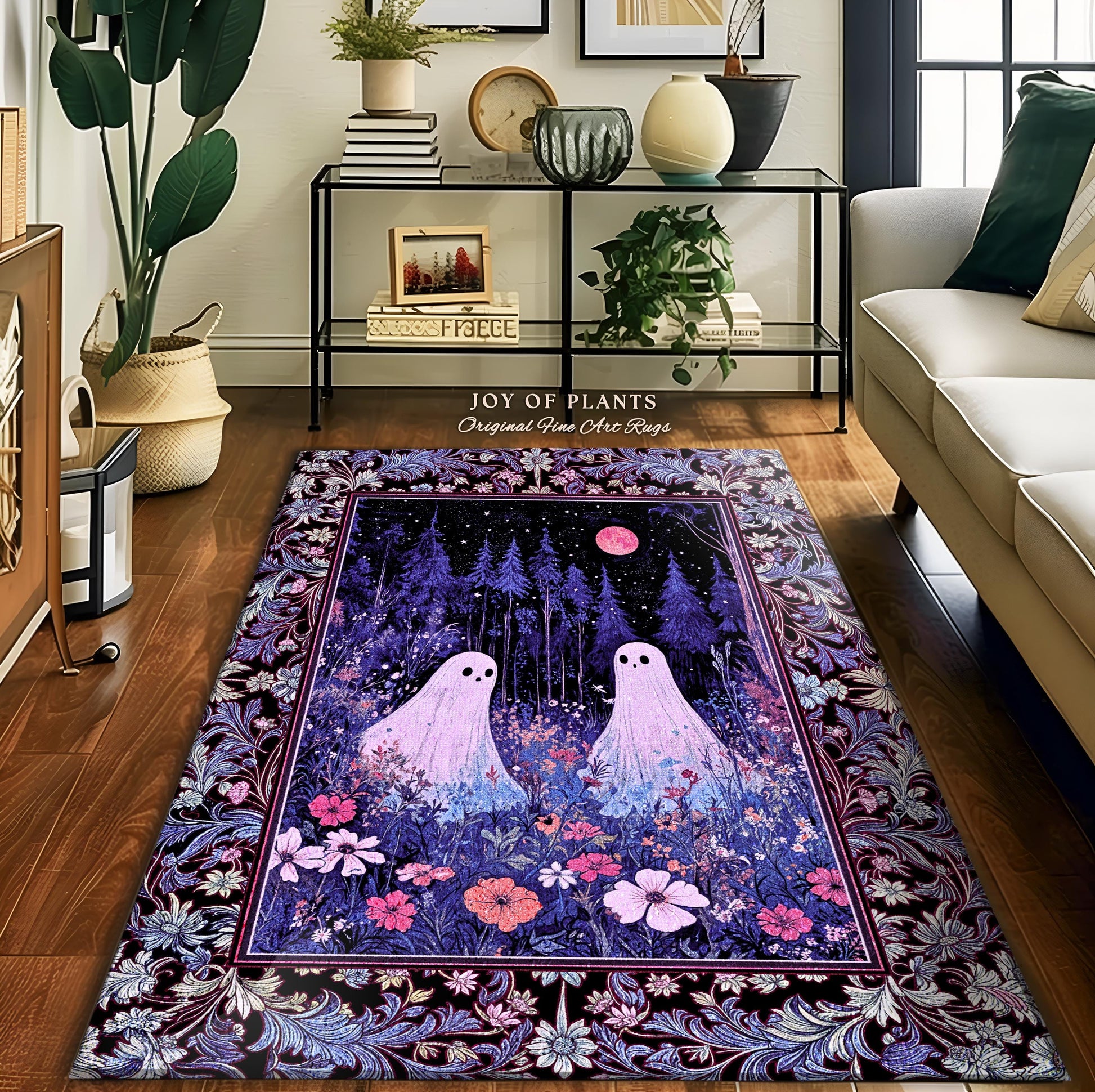 Violet Night Ethereal Ghost Area Rug | Moonlit Floral Halloween Aesthetic Gothic Pastel Ghost Home Decor Whimsigoth Cottagecore Cozy Fall |