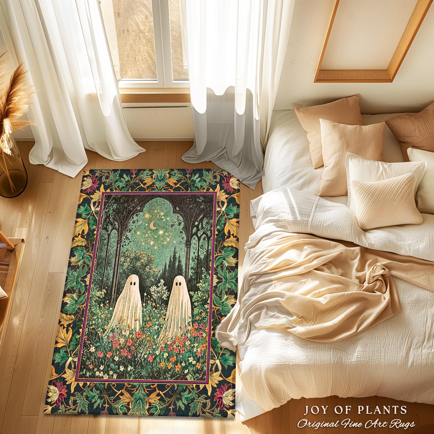 Ghost Friends Starlit Garden Light | Cottagecore Floral Rug Celestial Ghost Decor Gothic Enchanted Autumn Magical Aesthetic Witchy Bedroom