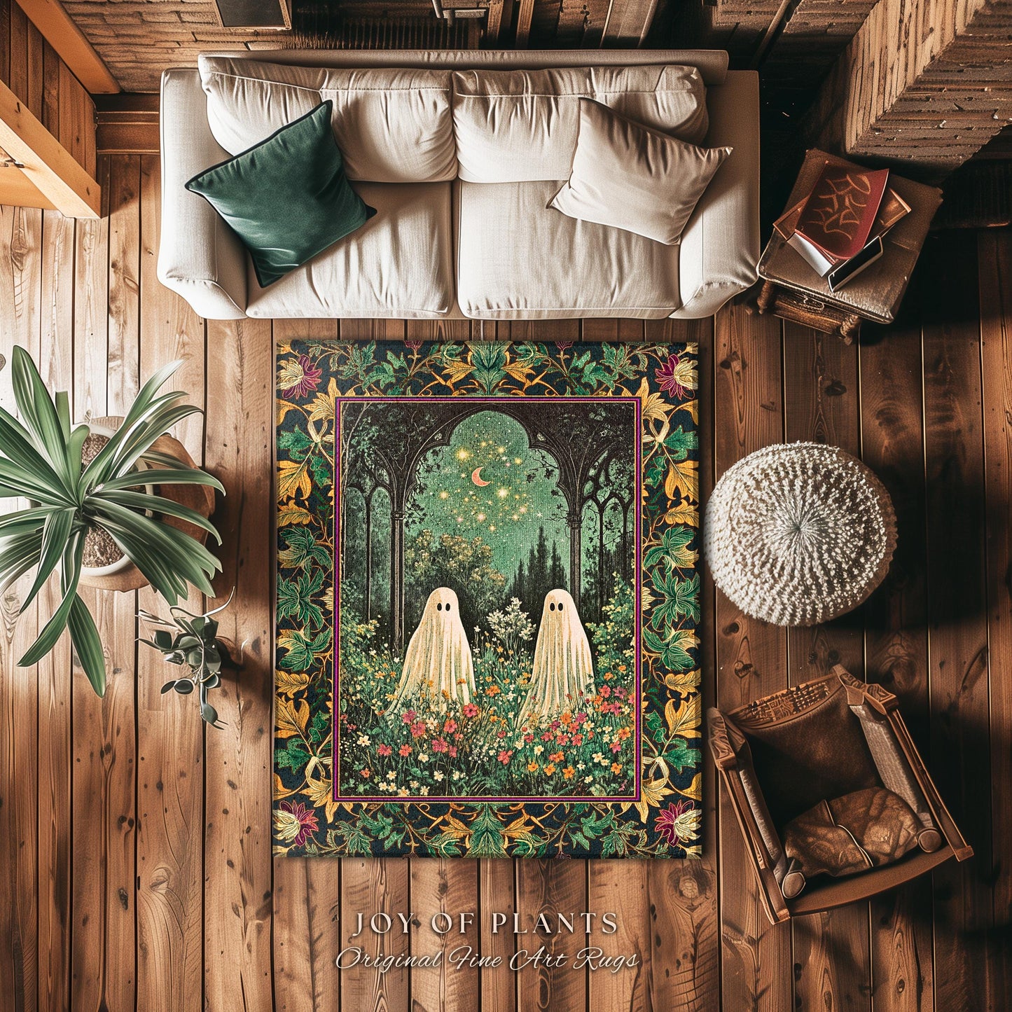 Ghost Friends Starlit Garden Light | Cottagecore Floral Rug Celestial Ghost Decor Gothic Enchanted Autumn Magical Aesthetic Witchy Bedroom