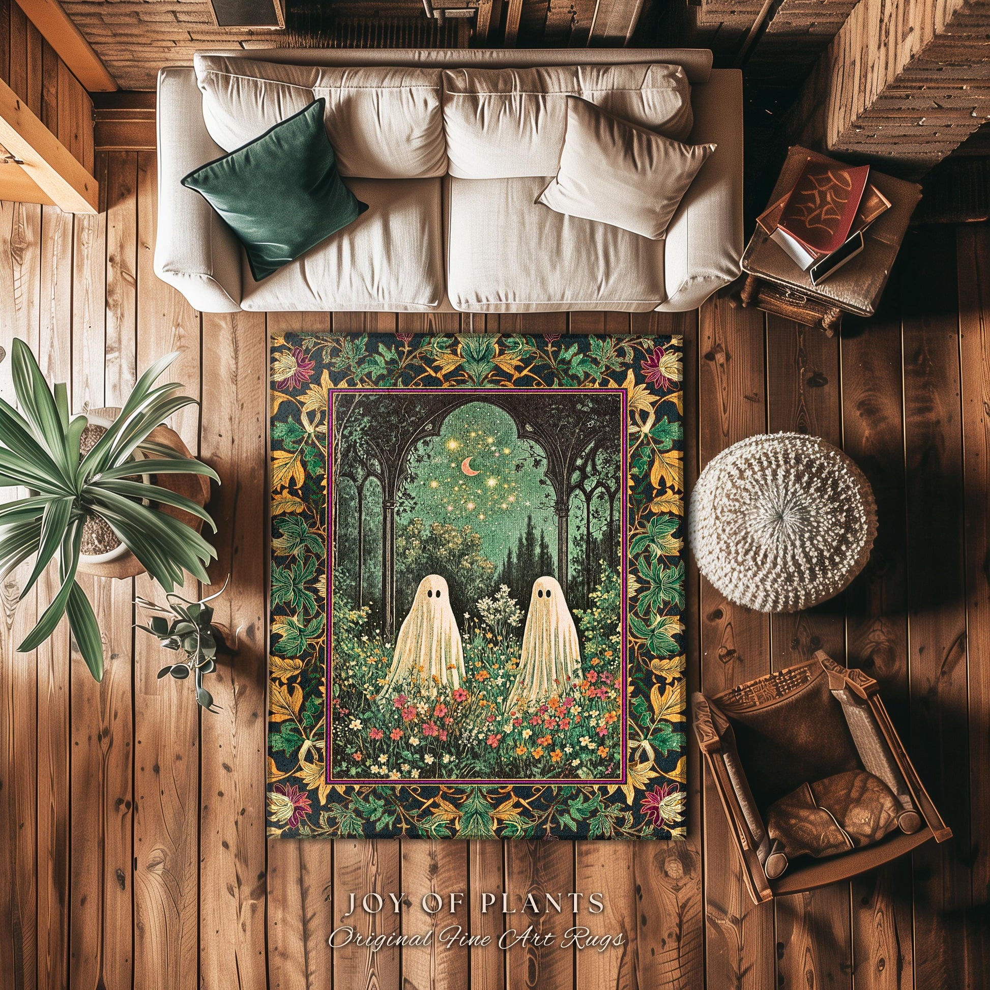 Ghost Friends Starlit Garden Light | Cottagecore Floral Rug Celestial Ghost Decor Gothic Enchanted Autumn Magical Aesthetic Witchy Bedroom