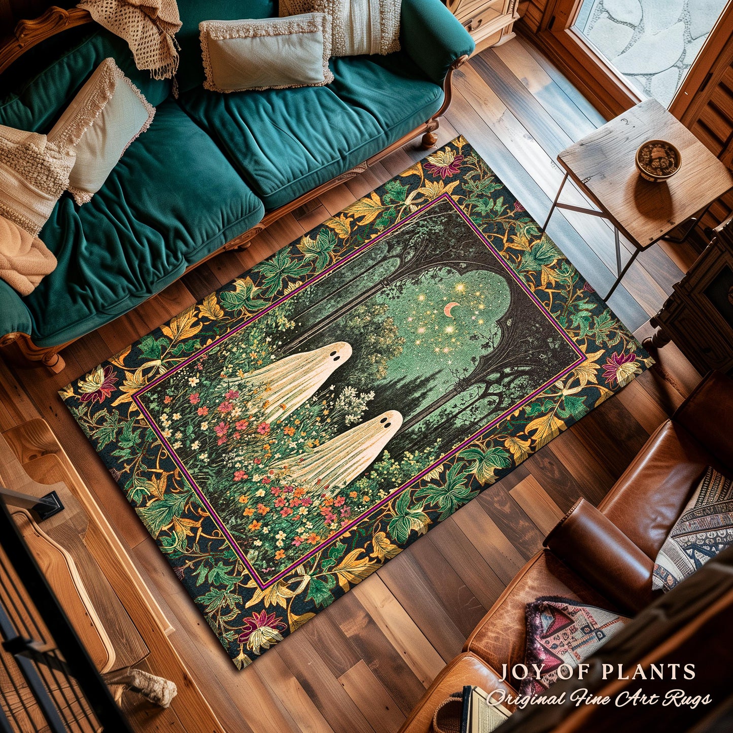 Ghost Friends Starlit Garden Light | Cottagecore Floral Rug Celestial Ghost Decor Gothic Enchanted Autumn Magical Aesthetic Witchy Bedroom