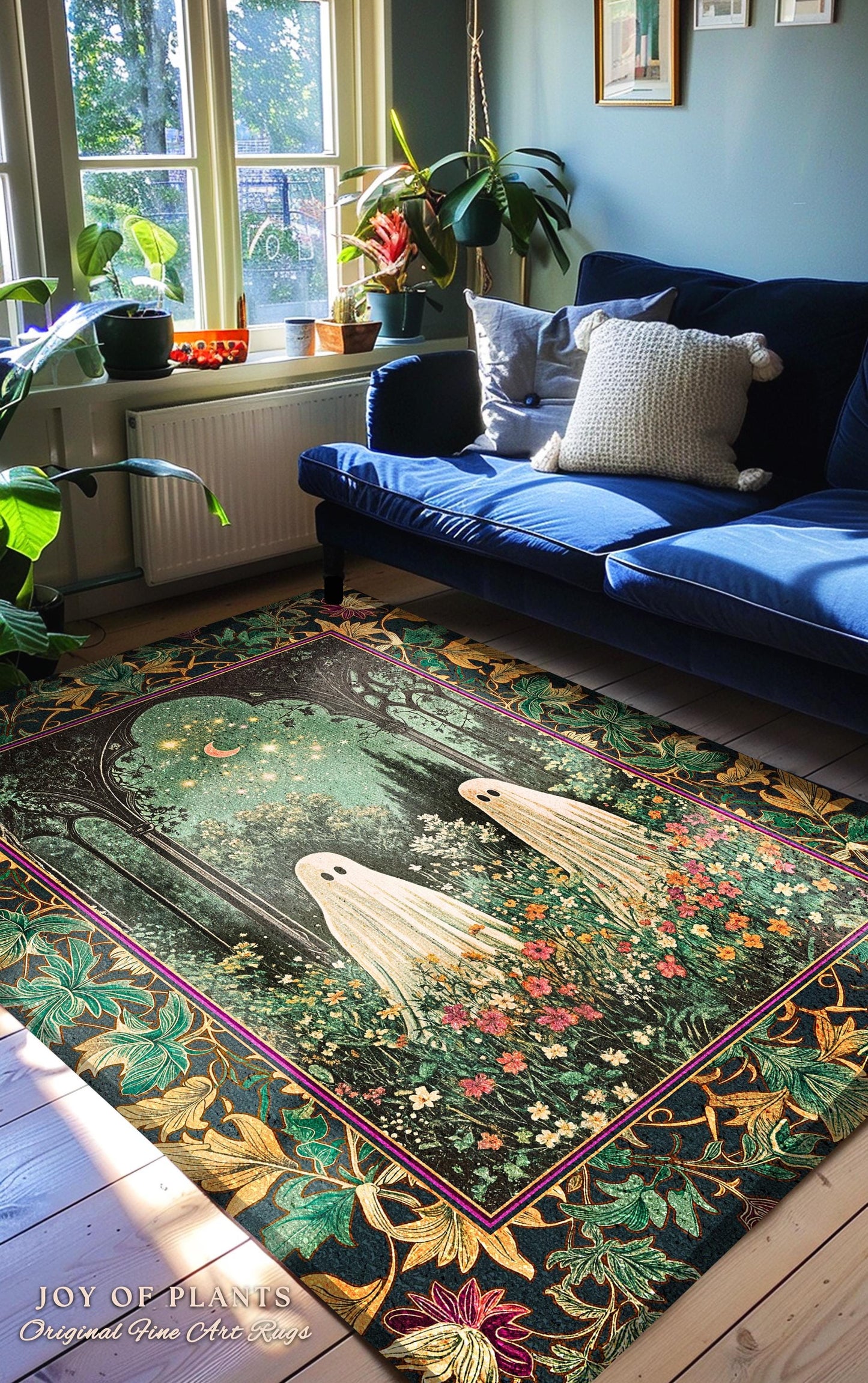Ghost Friends Starlit Garden Light | Cottagecore Floral Rug Celestial Ghost Decor Gothic Enchanted Autumn Magical Aesthetic Witchy Bedroom