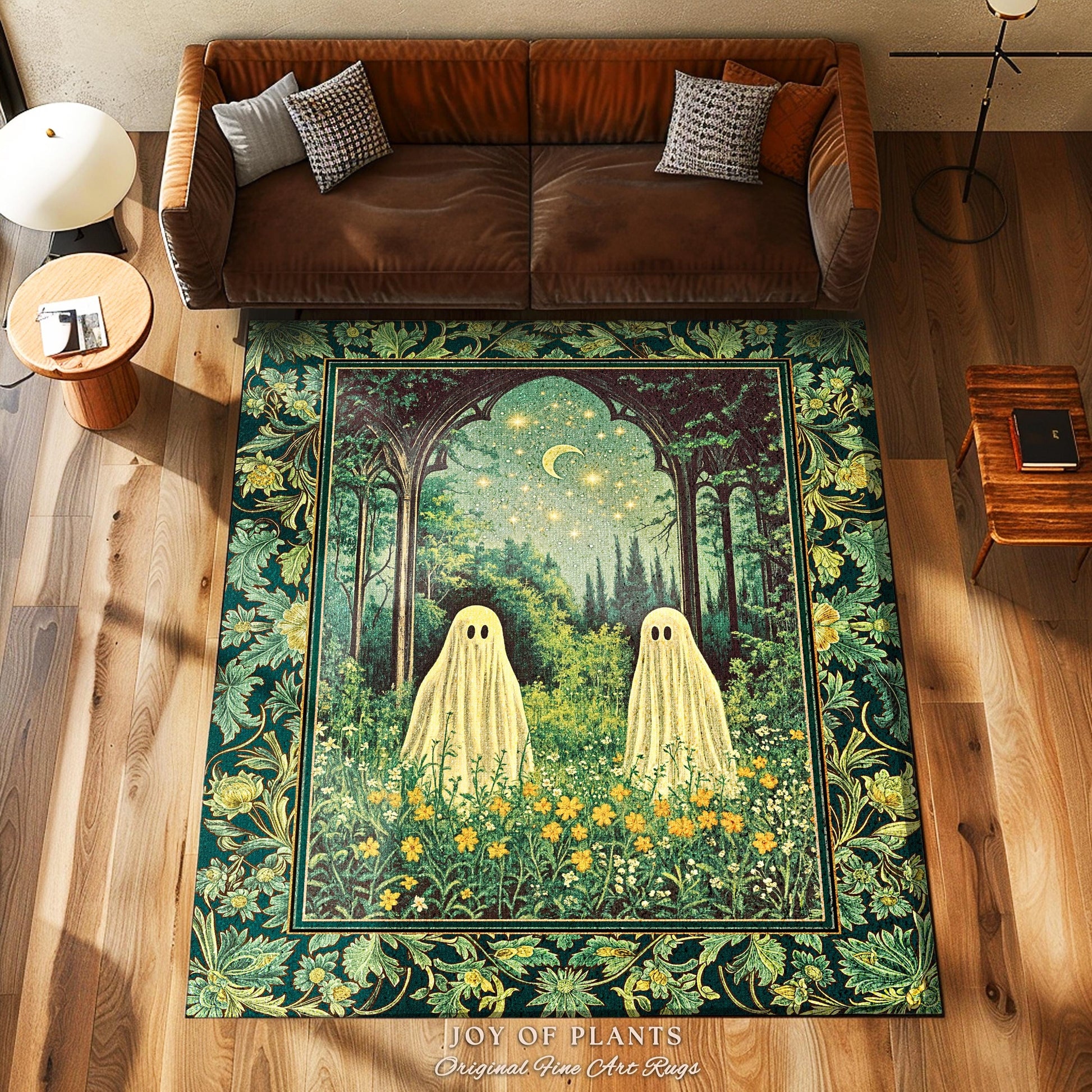 Crescent Moon Ghost Meadow Rug | Cozy Rug Pastel Gothic Fall Accent Haunted Cottage Whimsical Dark Spooky Bedroom Dreamy Tarot Style Decor