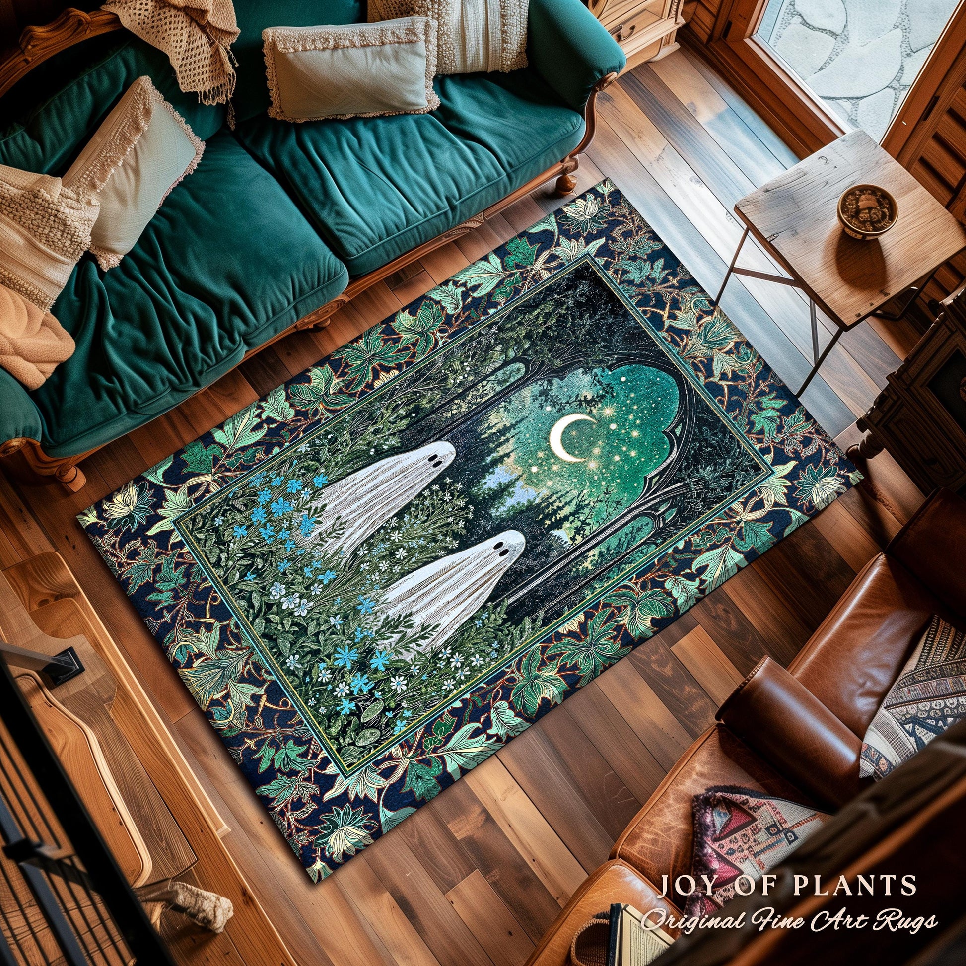Ghostly Garden Mystic Moonlight Rug | Cottagecore Home Accent Celestial Spirits Autumn Aesthetic Whimsical Dream Cozy Gothic Home Accent |