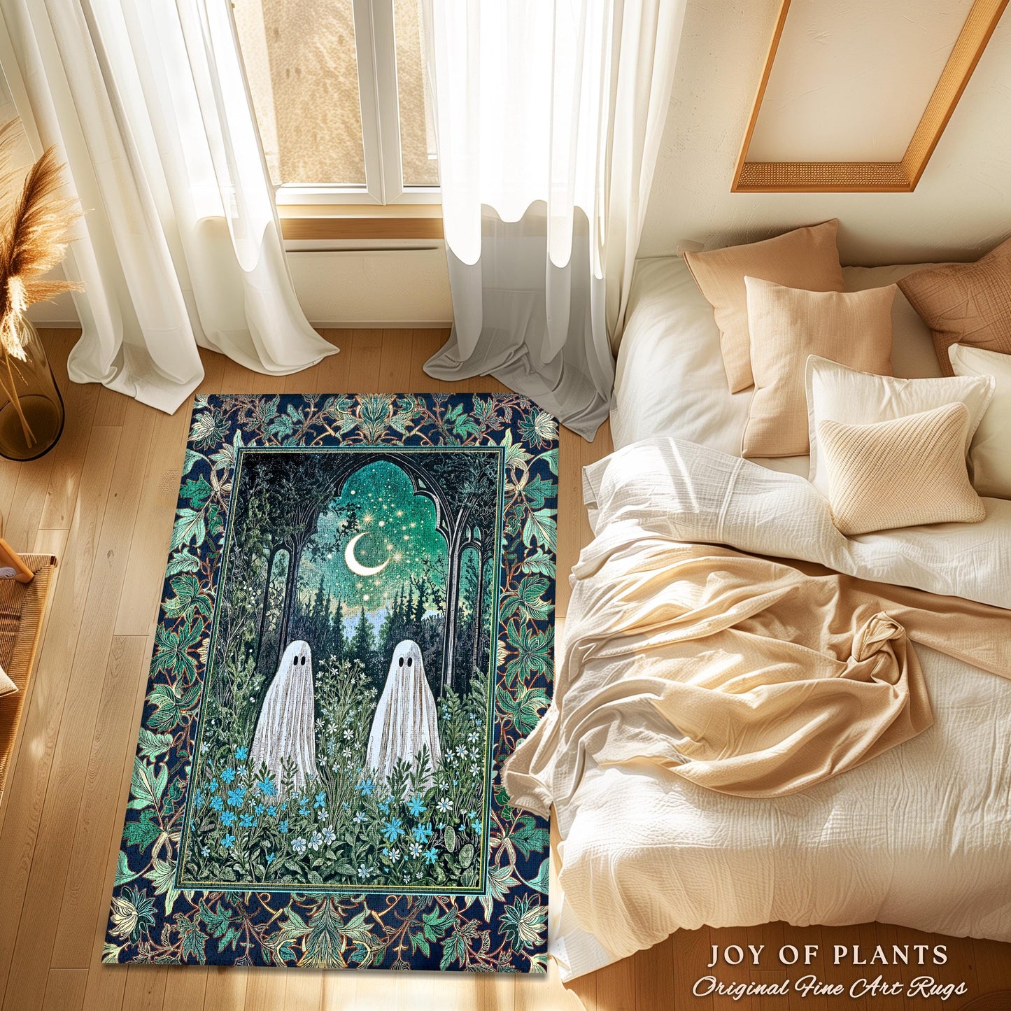 Ghostly Garden Mystic Moonlight Rug | Cottagecore Home Accent Celestial Spirits Autumn Aesthetic Whimsical Dream Cozy Gothic Home Accent |