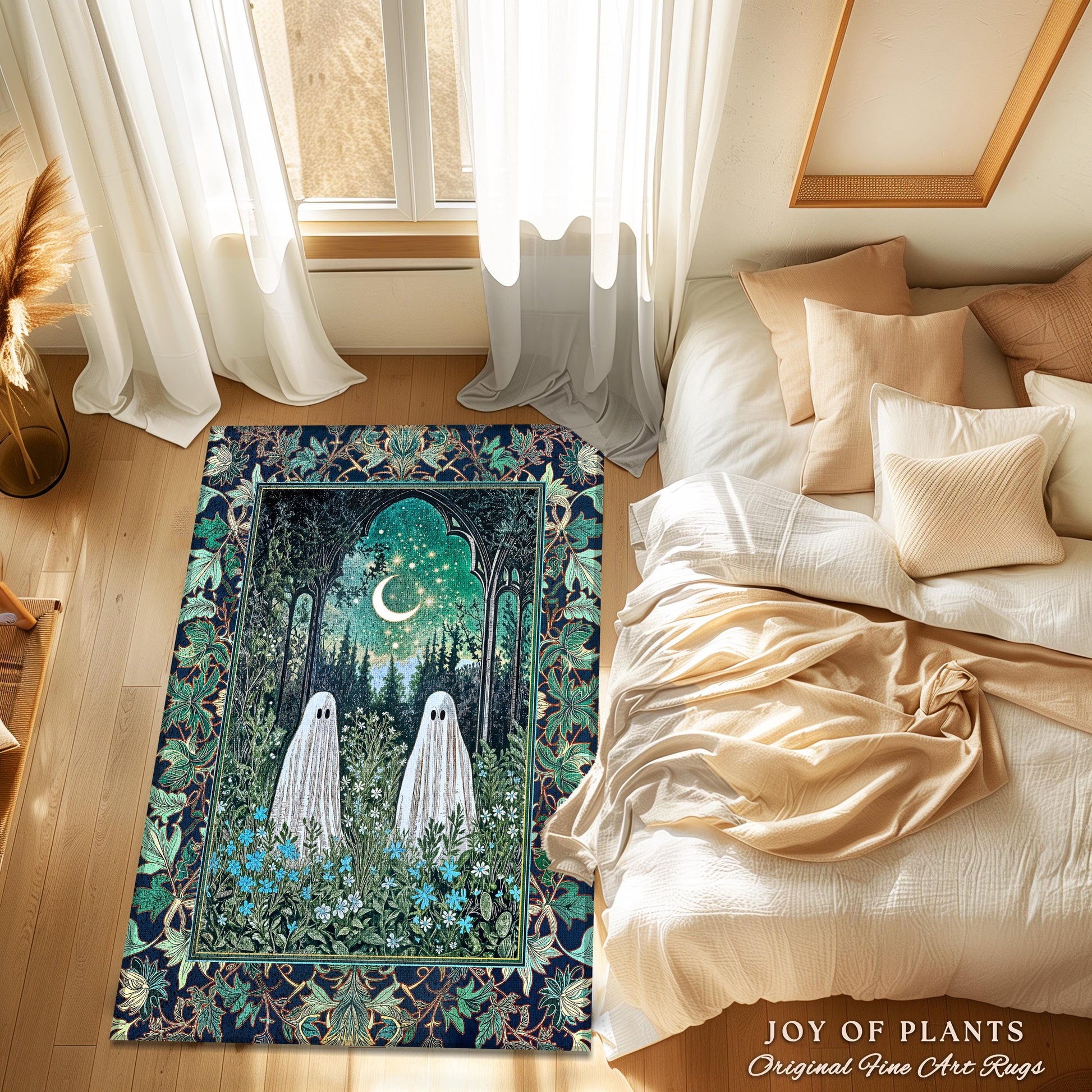 Ghostly Garden Mystic Moonlight Rug | Cottagecore Home Accent Celestial Spirits Autumn Aesthetic Whimsical Dream Cozy Gothic Home Accent |