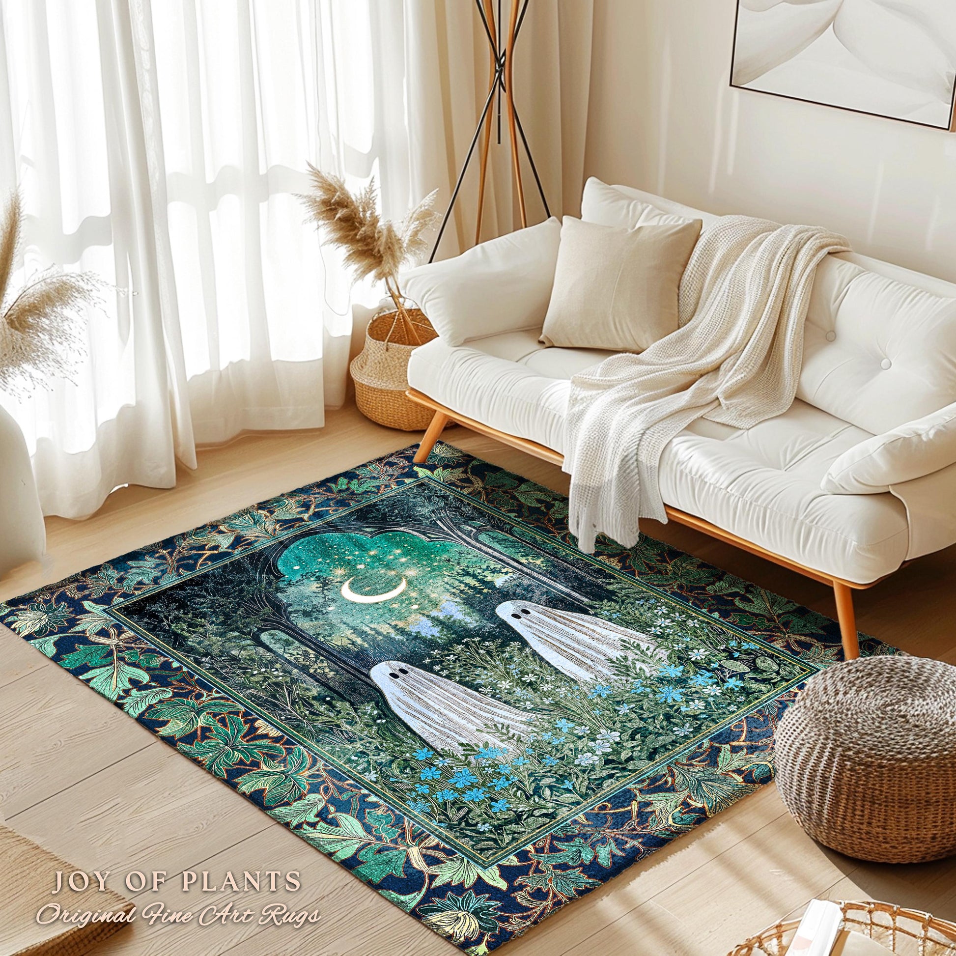 Ghostly Garden Mystic Moonlight Rug | Cottagecore Home Accent Celestial Spirits Autumn Aesthetic Whimsical Dream Cozy Gothic Home Accent |