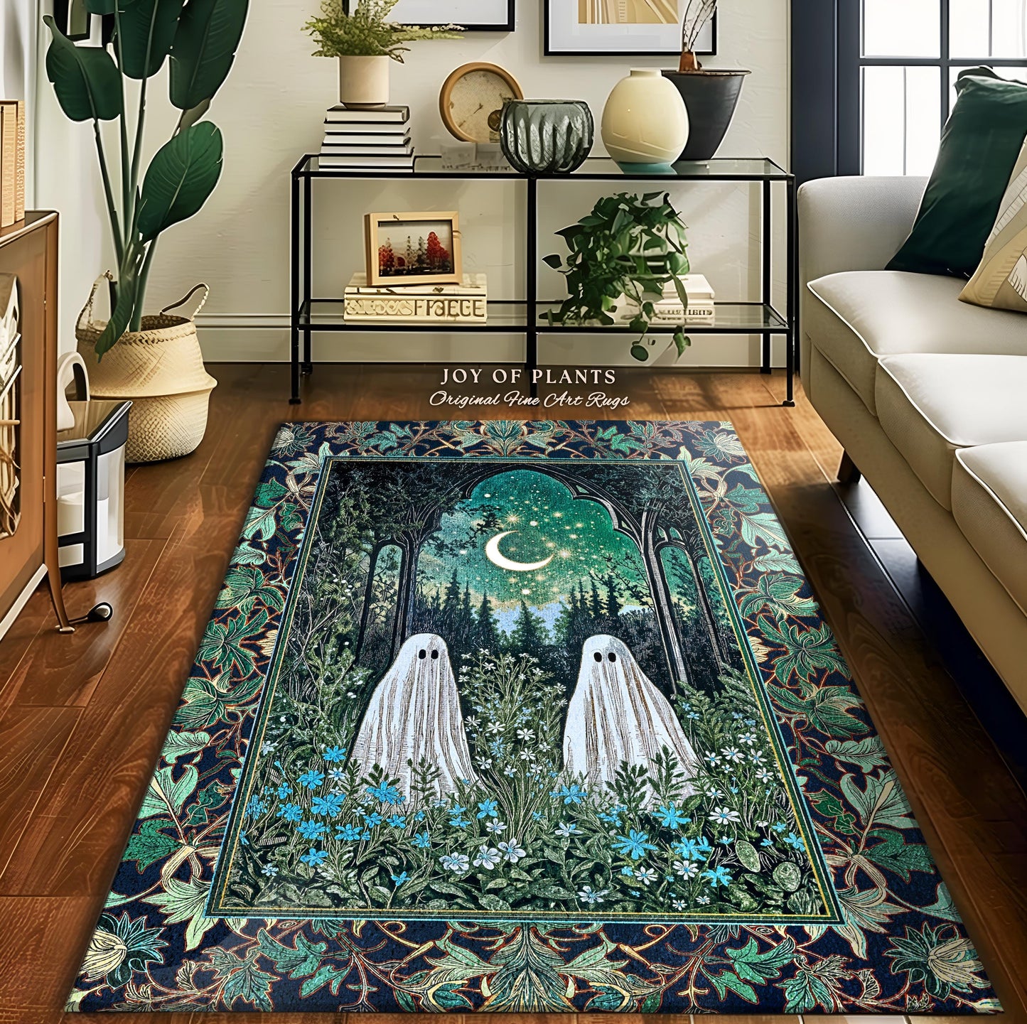 Ghostly Garden Mystic Moonlight Rug | Cottagecore Home Accent Celestial Spirits Autumn Aesthetic Whimsical Dream Cozy Gothic Home Accent |