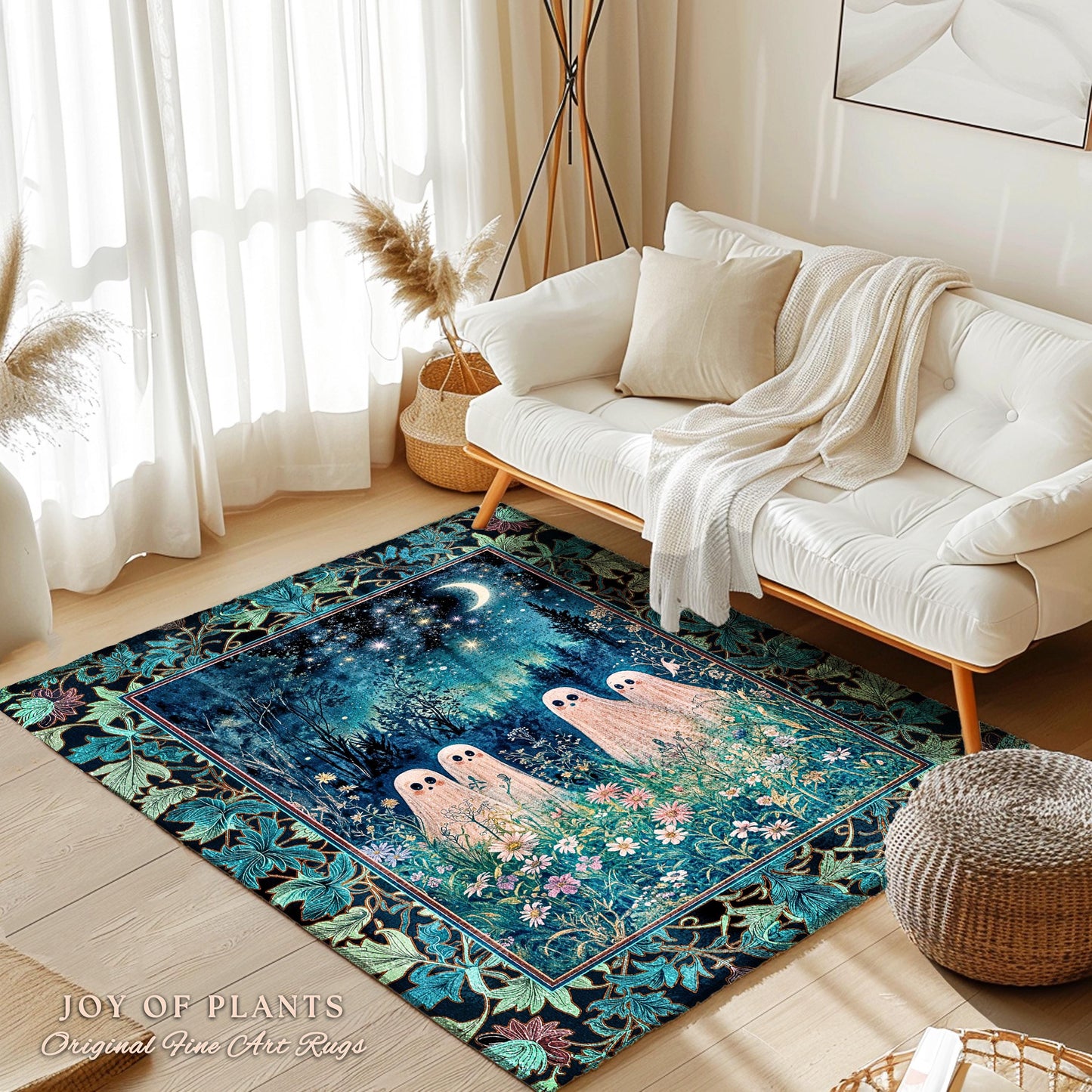 Wandering Spirits Moonrise Meadow Rug | Cozy Whimsical Ghostly Ambience Dark Cottagecore Floral Dream Starry Decor Soft Gothic Celestial |