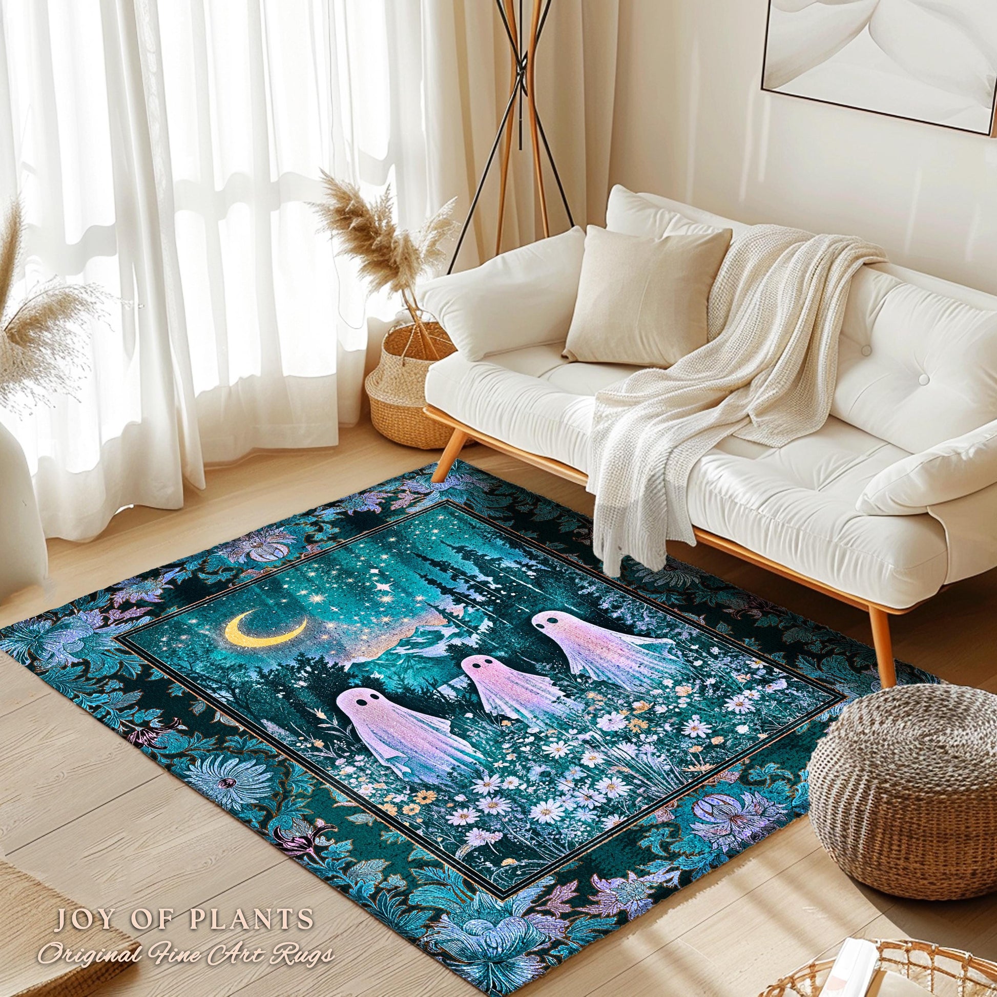 Dreamy Meadow Celeatial Area Rug | Moody Aesthetic Ghost Whimsigothic Decor Dark Cottagecore Whimsy Forestcore Ambience Starry Night Gothic