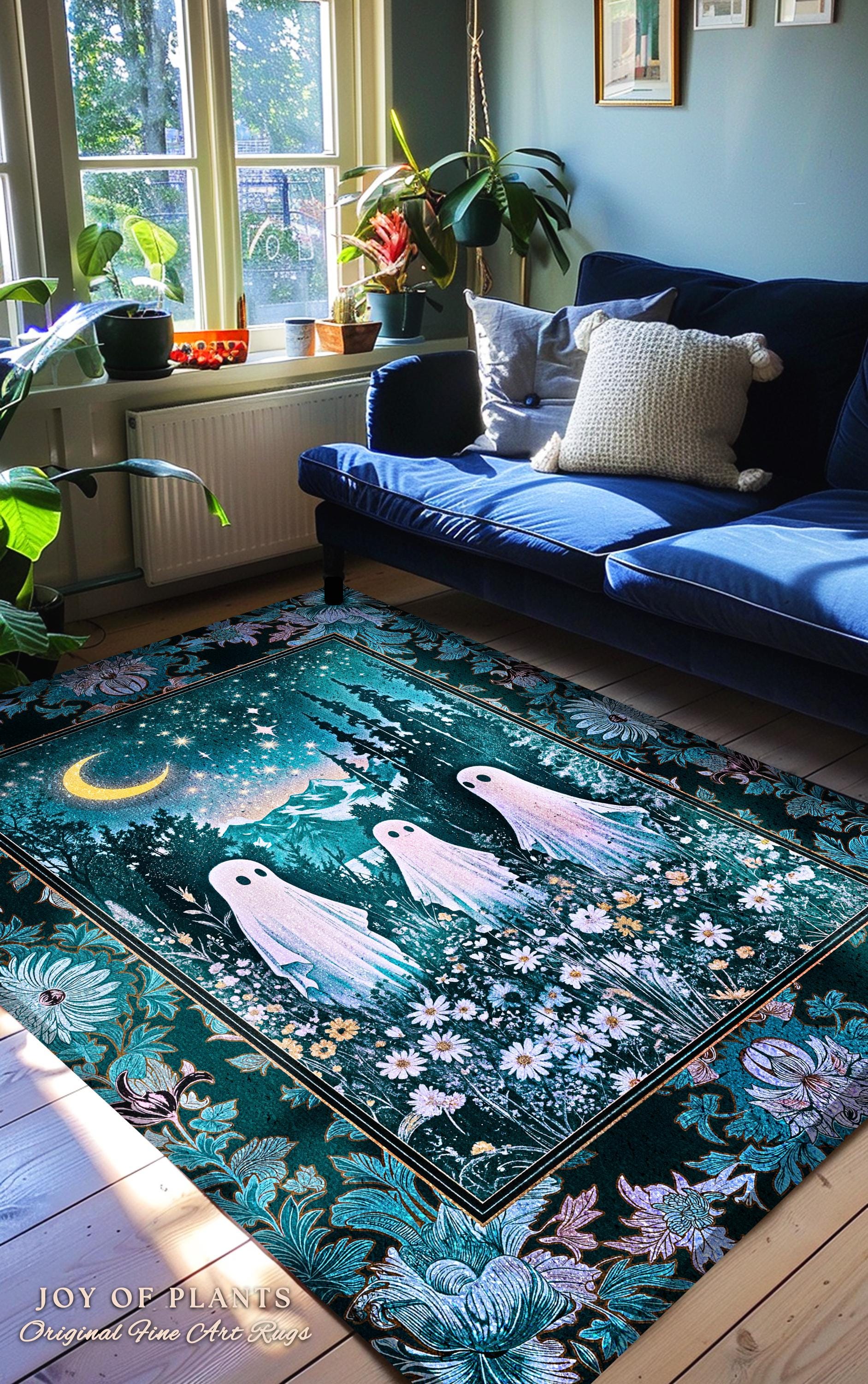 Dreamy Meadow Celeatial Area Rug | Moody Aesthetic Ghost Whimsigothic Decor Dark Cottagecore Whimsy Forestcore Ambience Starry Night Gothic