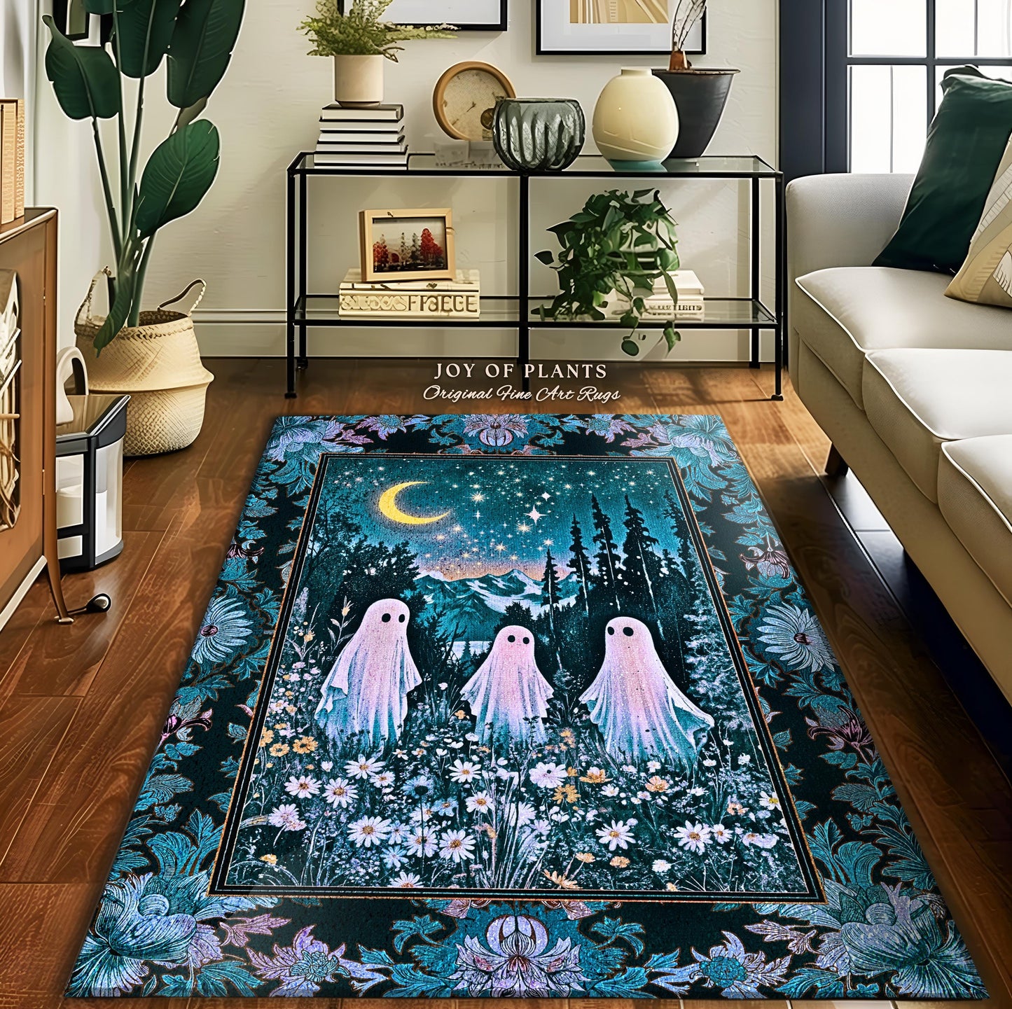 Dreamy Meadow Celeatial Area Rug | Moody Aesthetic Ghost Whimsigothic Decor Dark Cottagecore Whimsy Forestcore Ambience Starry Night Gothic