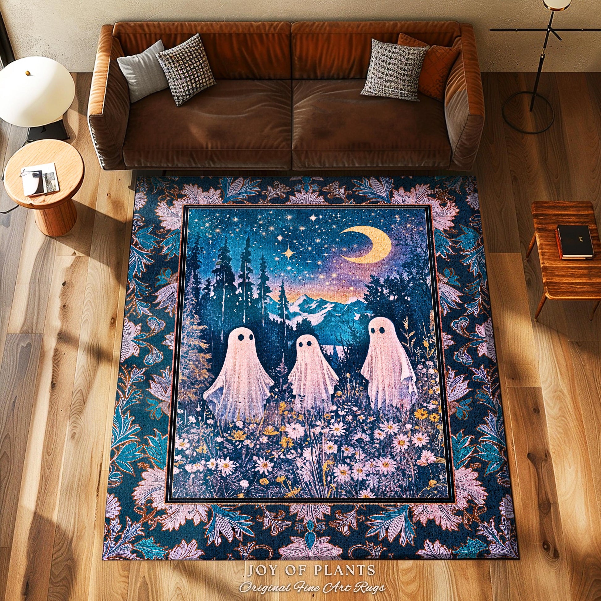 Amethyst Purple Mountain Ghosts Rug | Whimsigothic Area Rug Spirit-Themed Decor Haunted Bedroom Witchy Dark Cottagecore Ghostly Folklore