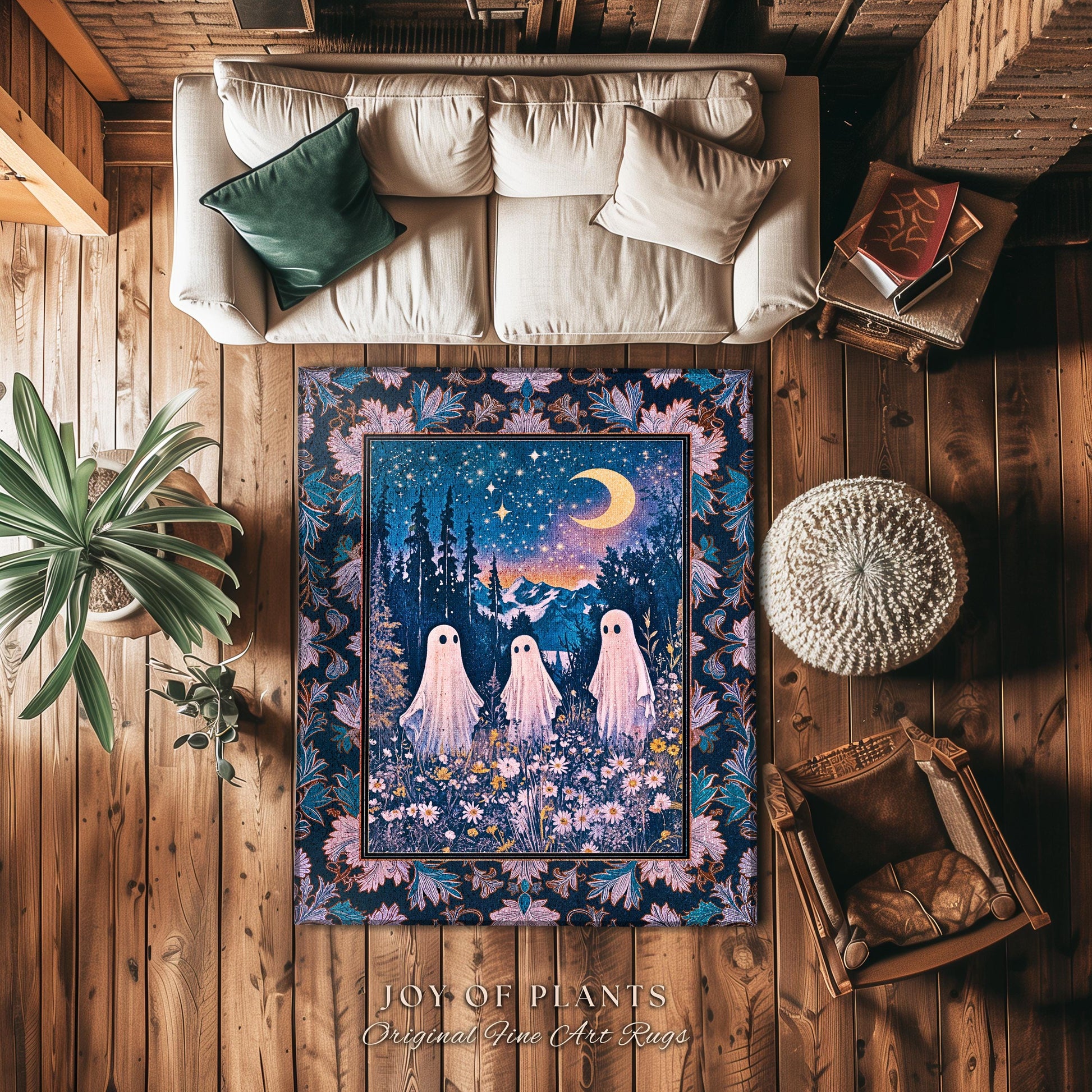 Amethyst Purple Mountain Ghosts Rug | Whimsigothic Area Rug Spirit-Themed Decor Haunted Bedroom Witchy Dark Cottagecore Ghostly Folklore