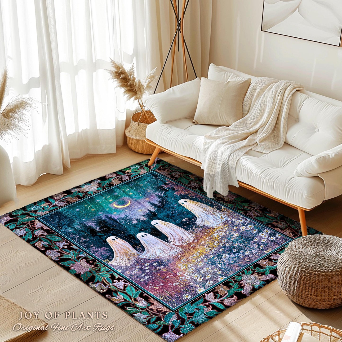 Magical Haunted Ghost Accent Rug | Spooky Motif Celestial Pastel Forest Pastel Aesthetic Spooky Season Macabre Cottagecore Decor Eerie Style