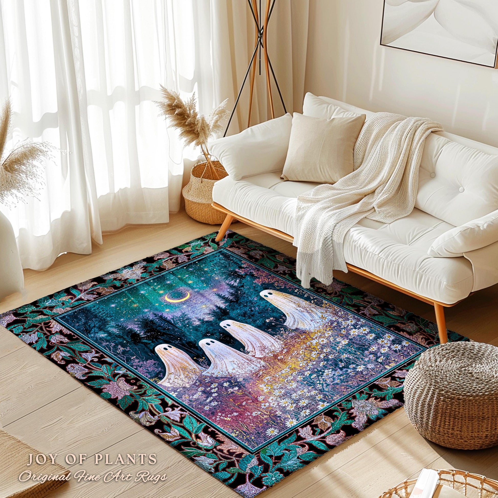Magical Haunted Ghost Accent Rug | Spooky Motif Celestial Pastel Forest Pastel Aesthetic Spooky Season Macabre Cottagecore Decor Eerie Style