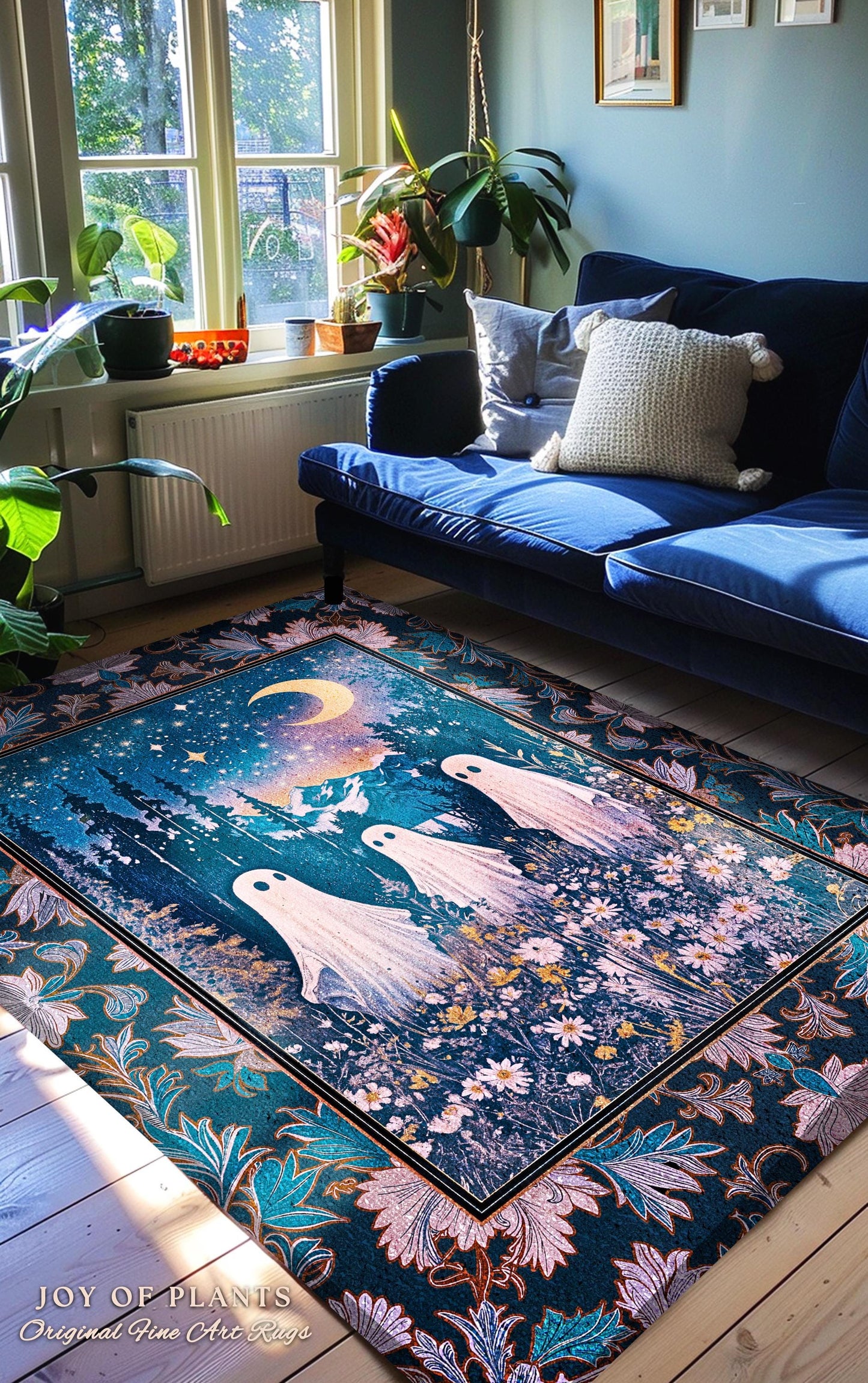 Amethyst Purple Mountain Ghosts Rug | Whimsigothic Area Rug Spirit-Themed Decor Haunted Bedroom Witchy Dark Cottagecore Ghostly Folklore