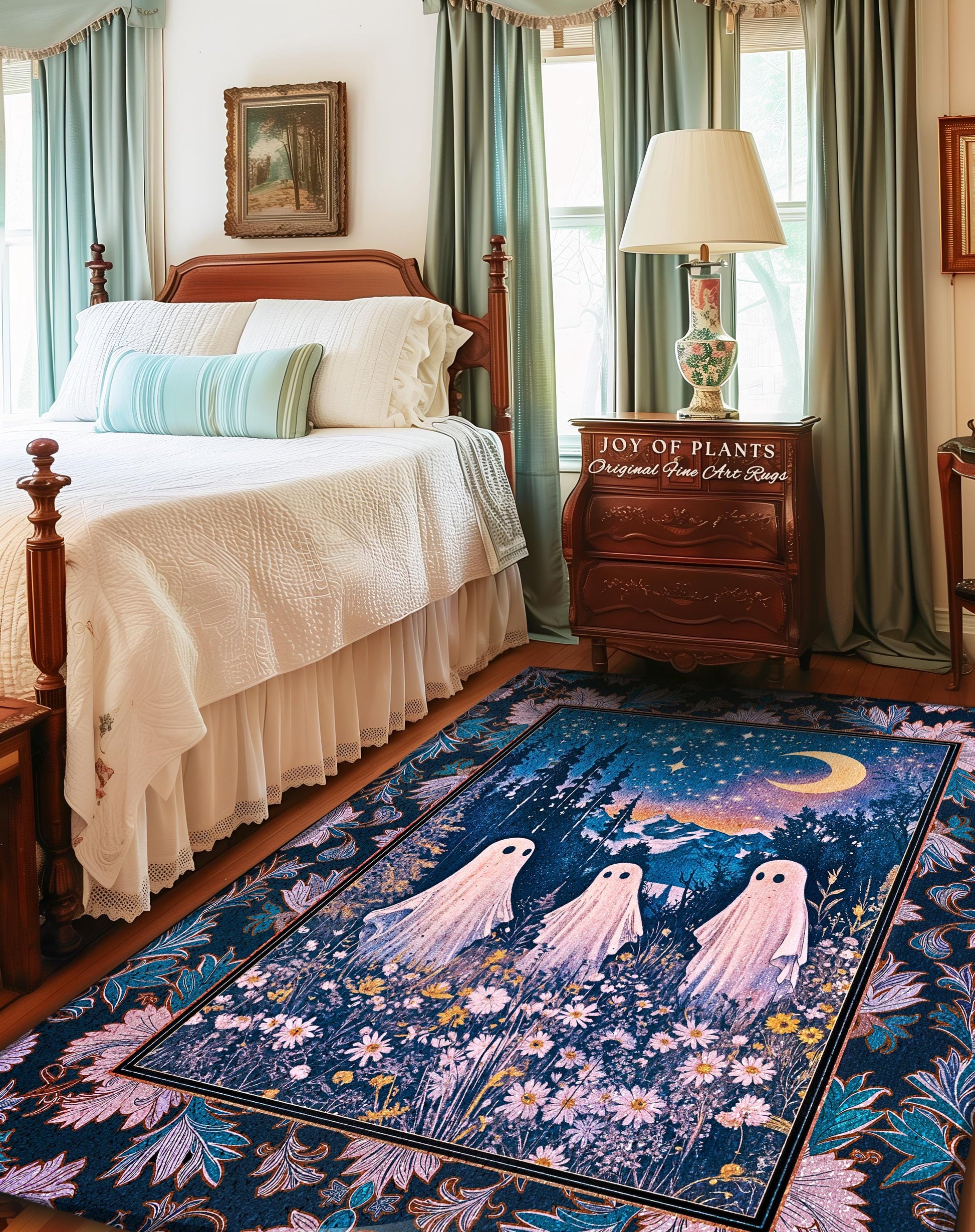 Amethyst Purple Mountain Ghosts Rug | Whimsigothic Area Rug Spirit-Themed Decor Haunted Bedroom Witchy Dark Cottagecore Ghostly Folklore