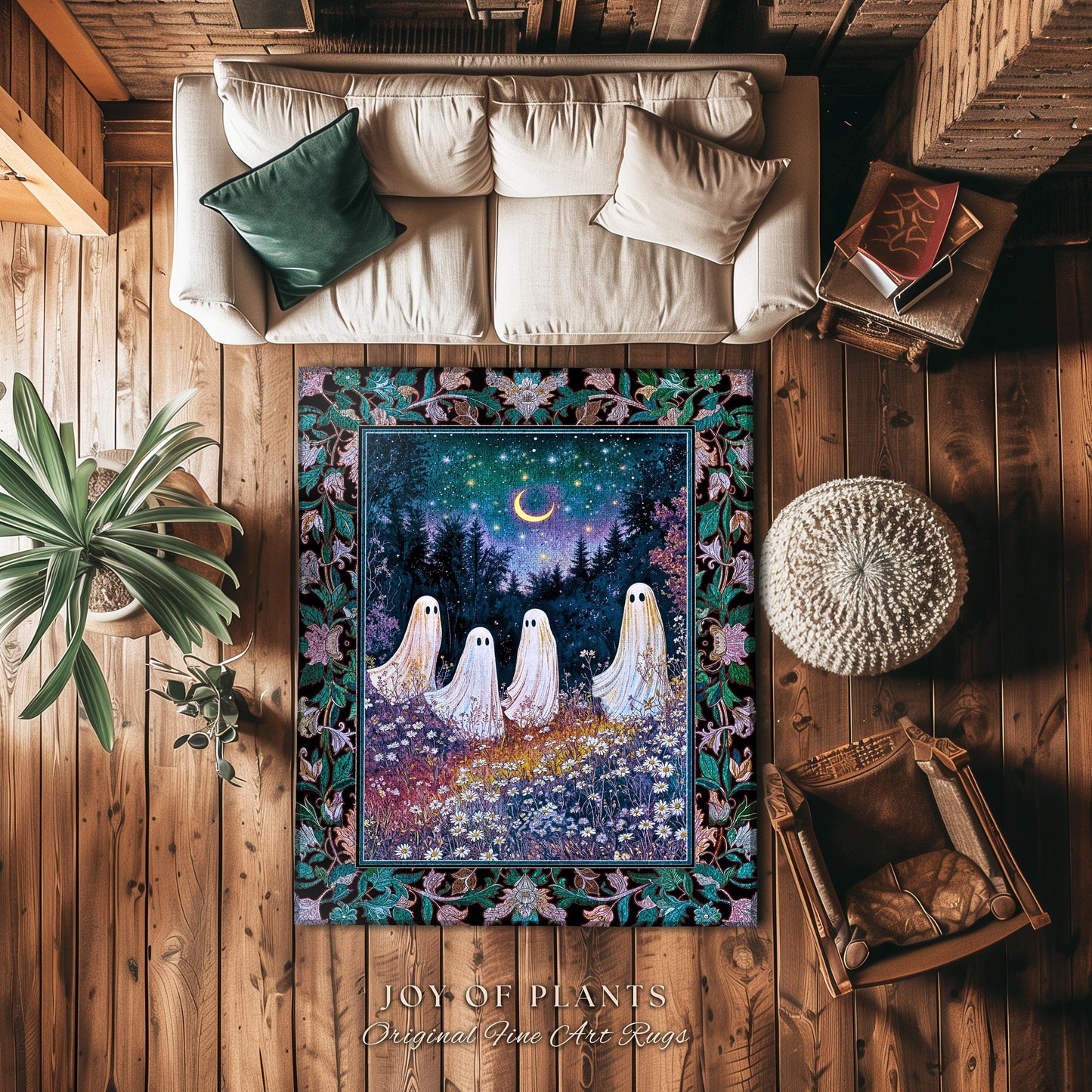 Magical Haunted Ghost Accent Rug | Spooky Motif Celestial Pastel Forest Pastel Aesthetic Spooky Season Macabre Cottagecore Decor Eerie Style
